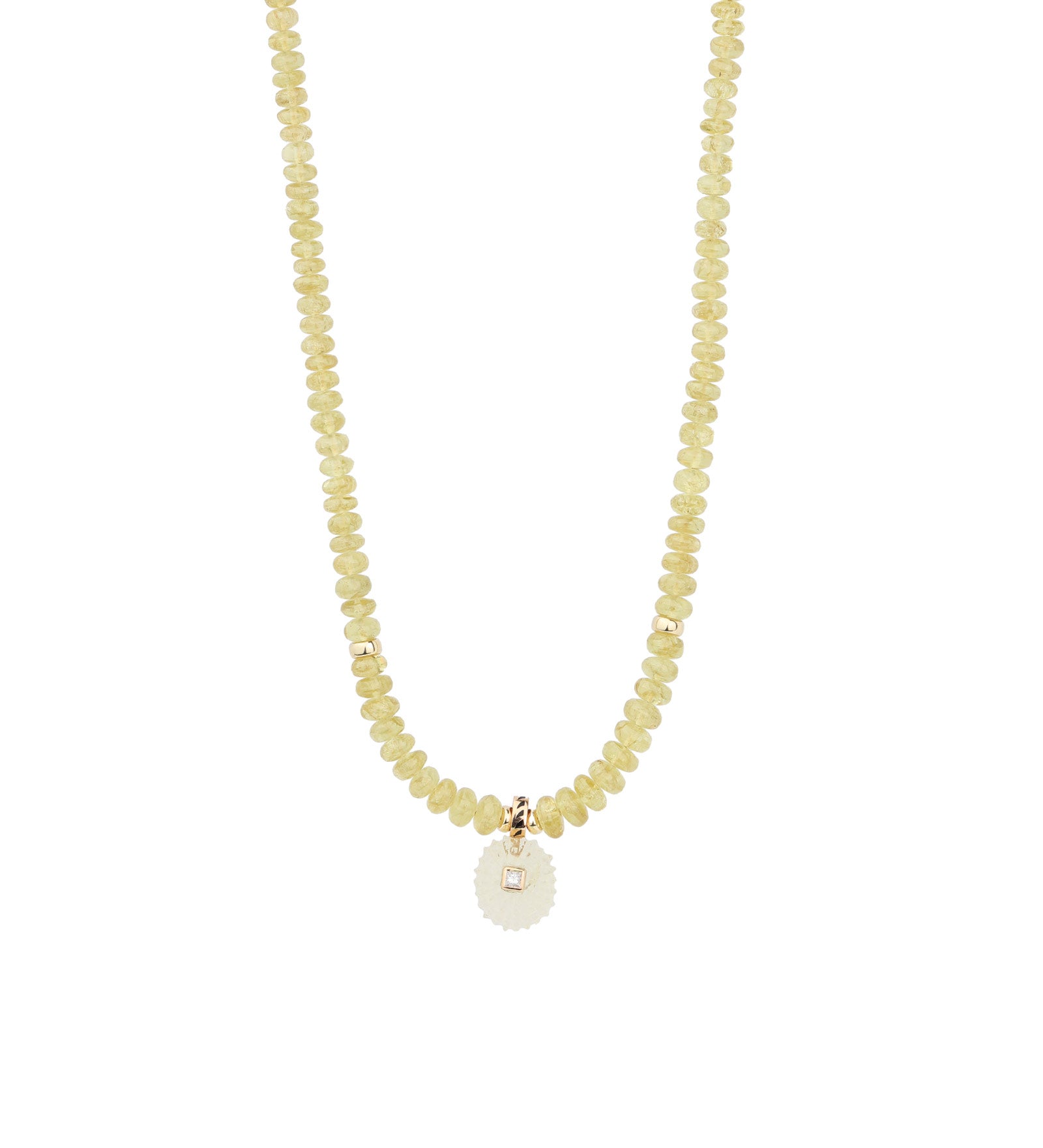 Diamond Sea Urchin Green Garnet Necklace 18k Rose Gold, White Pearl