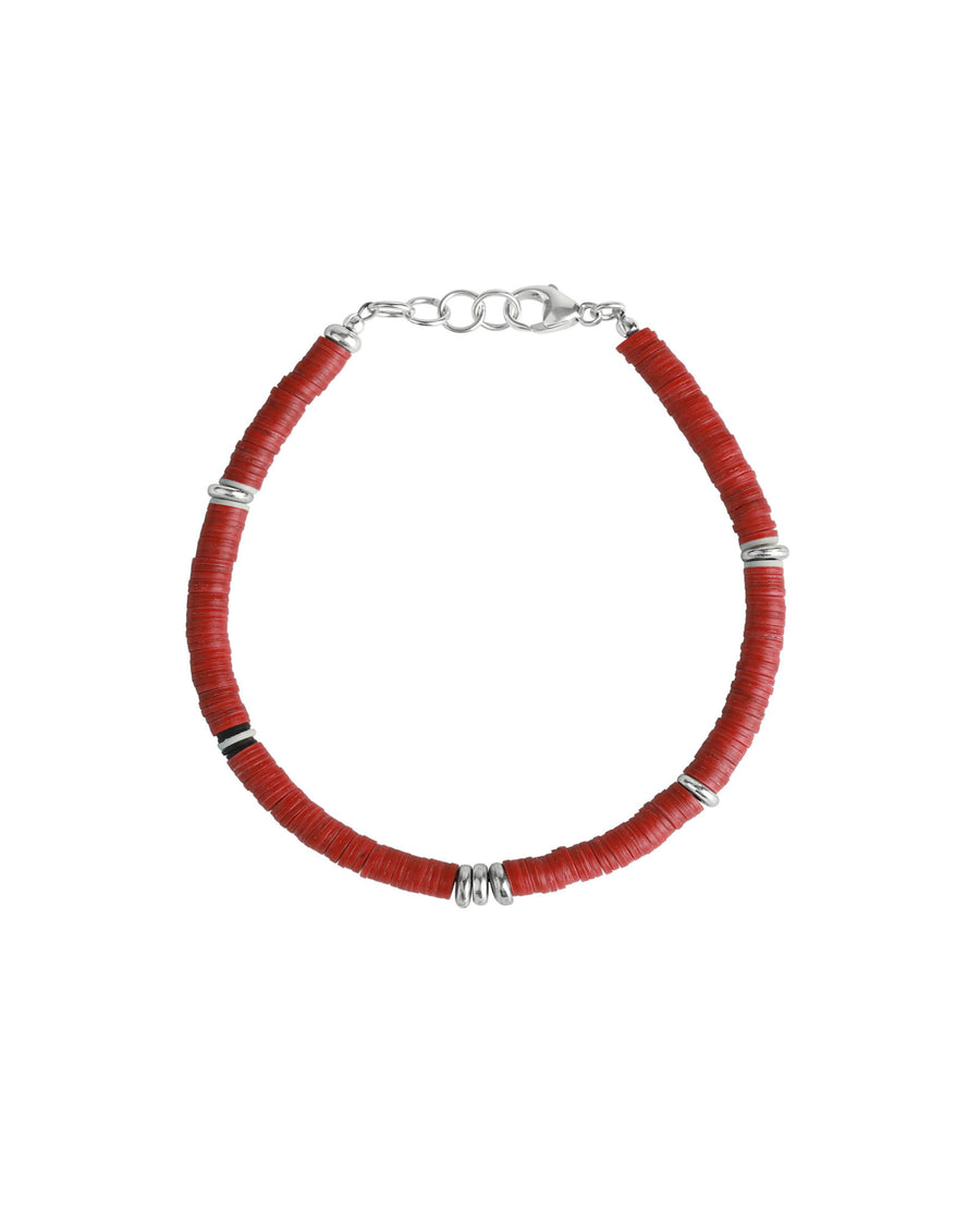 Finley & Wilder-Heishi Disc Bracelet I Red-Bracelets-Red Beads, Black Beads, White Beads, Sterling Silver-Blue Ruby Jewellery-Vancouver Canada