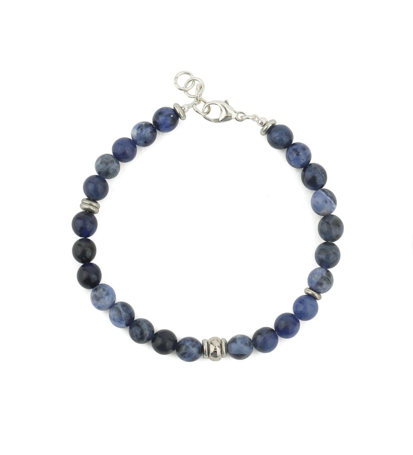 Round Mixed Stone Bracelet Sterling Silver, Sodalite