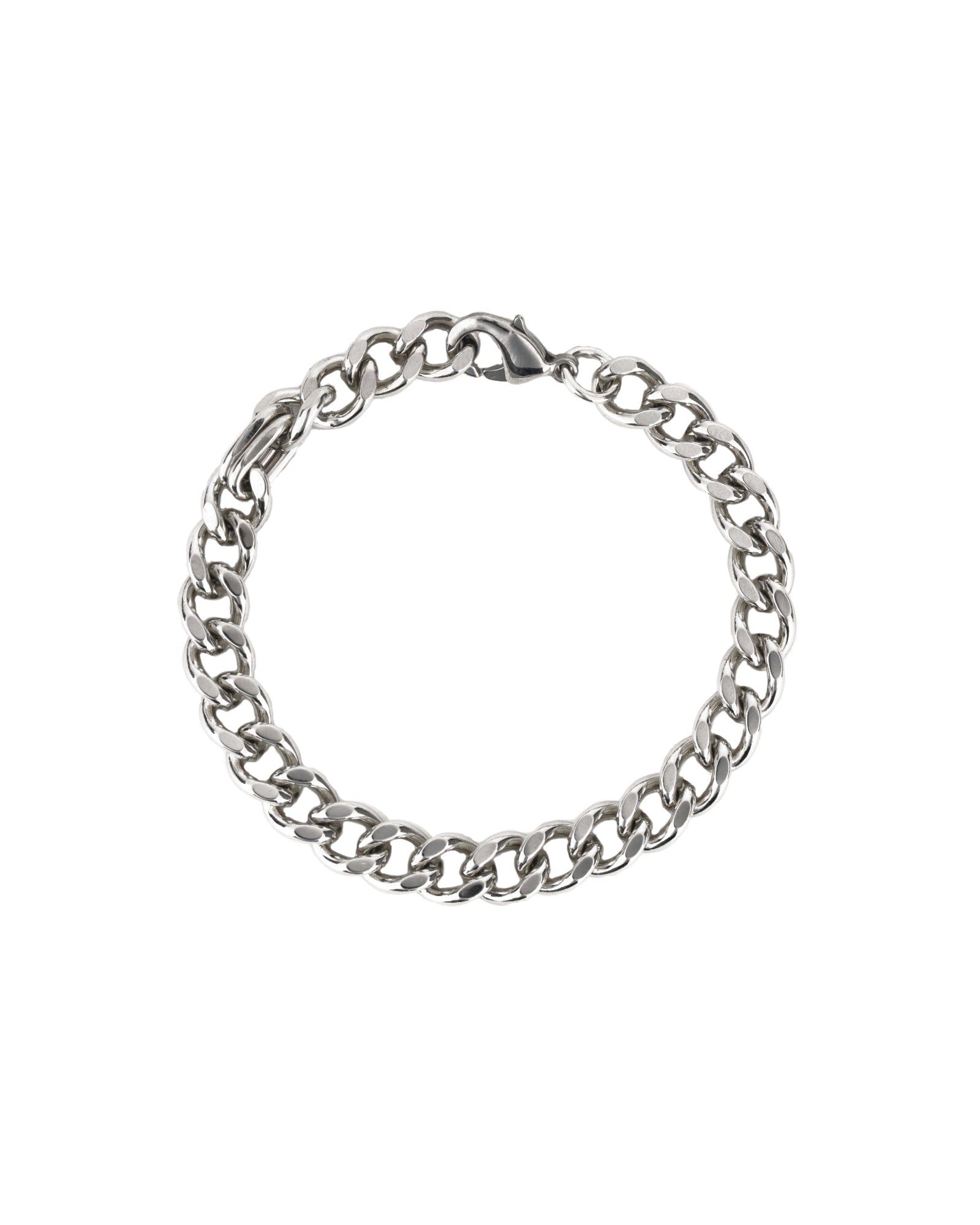 Diamond Cut Flat Curb Chain Bracelet | 8mm Rhodium Plated / 7.5"