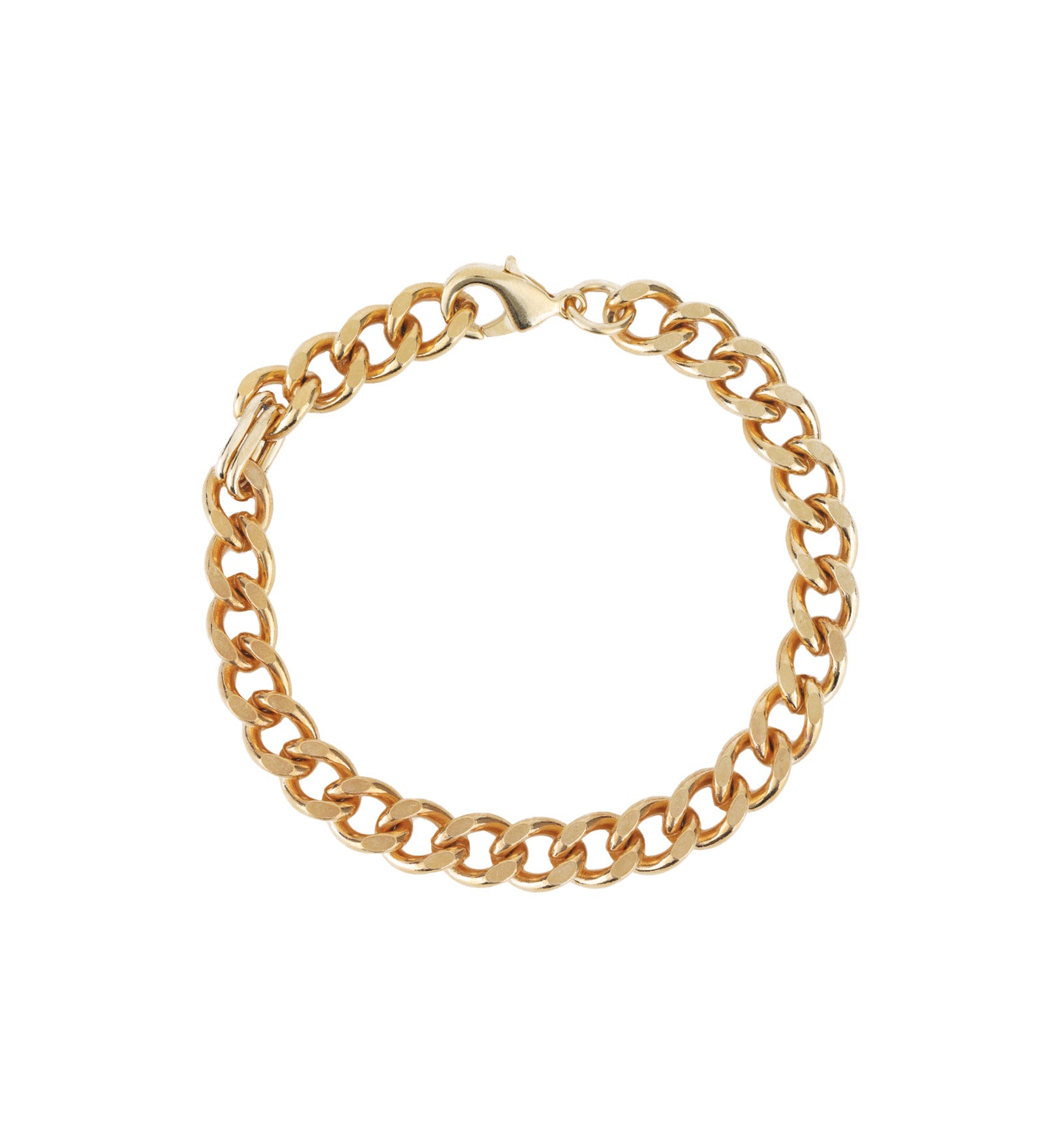 Diamond Cut Flat Curb Chain Bracelet | 8mm Gold Plated / 7.5"
