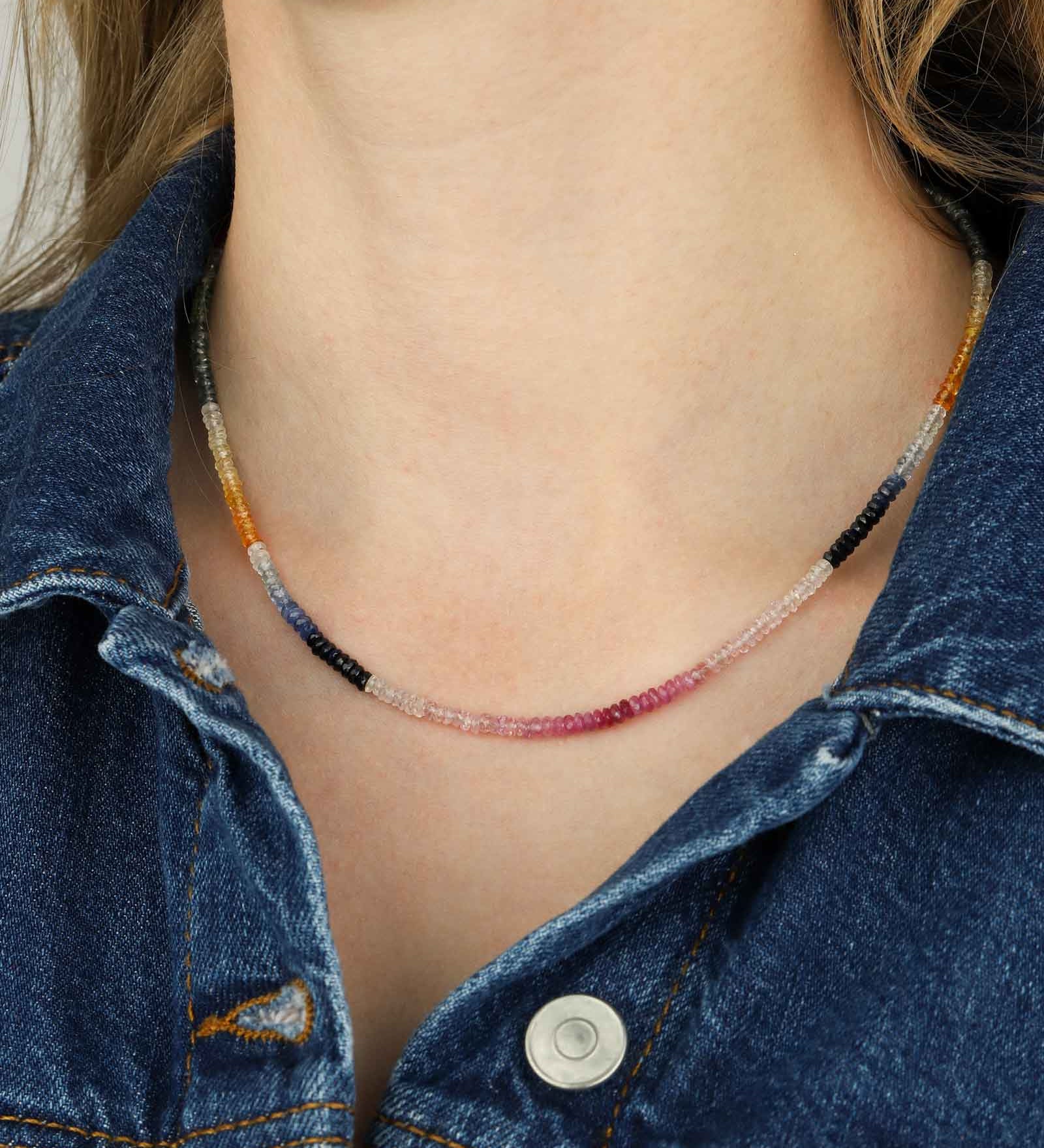 Multi Sapphire Stone Necklace | 2.5mm 14k Gold Filled, Multi Sapphire