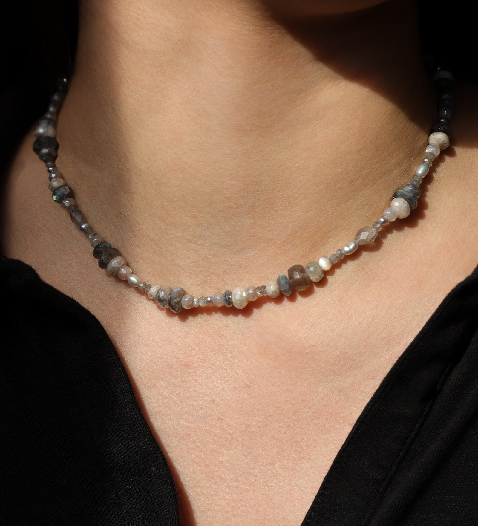 Mixed Stone + Pearl Necklace | 3.8mm 14k Gold Filled, White Pearl, Moonstone