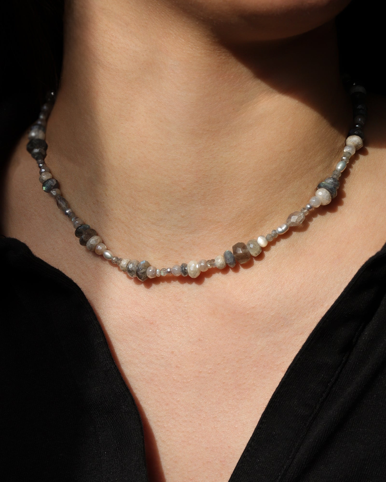 Mixed Stone + Pearl Necklace | 3.8mm 14k Gold Filled, White Pearl, Moonstone