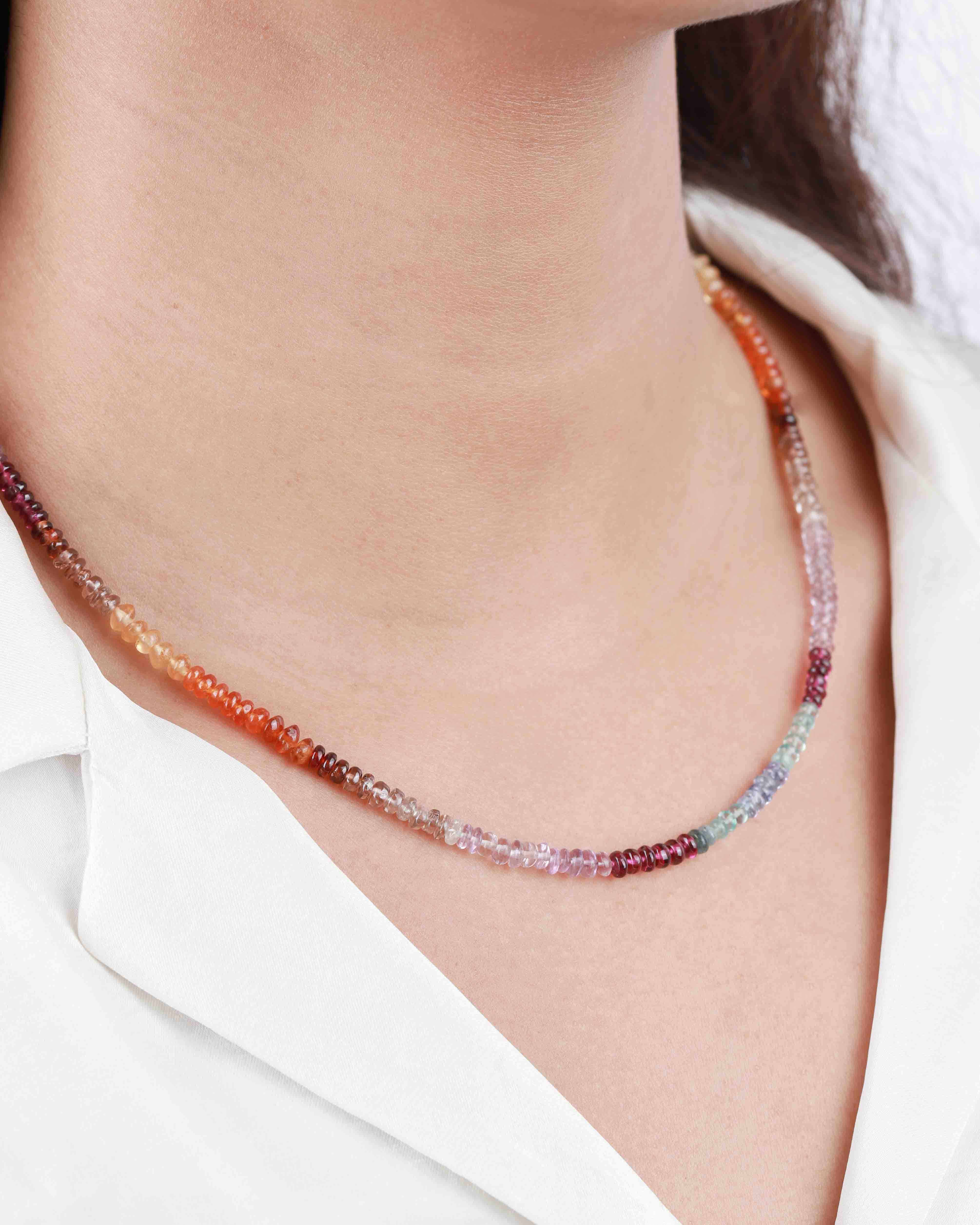 Autumn Mixed Stone Necklace | 4mm 14k Gold Filled, Fluorite, Zircon, Tanzanite