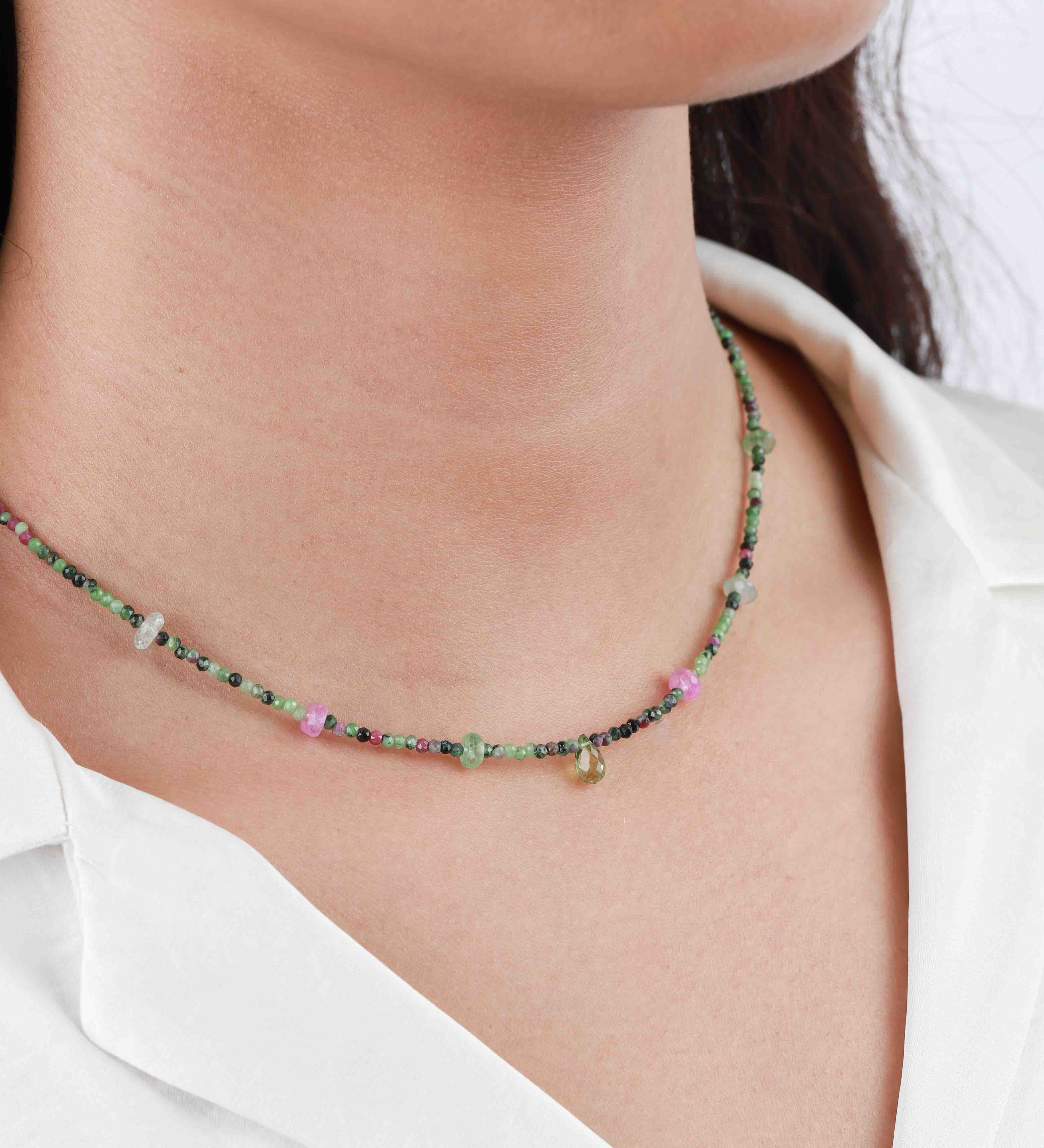 Gem Jar-Green Briolette Mixed Stone Necklace | 2mm-Necklaces-14k Gold Filled, Ruby Zoisite-Blue Ruby Jewellery-Vancouver Canada