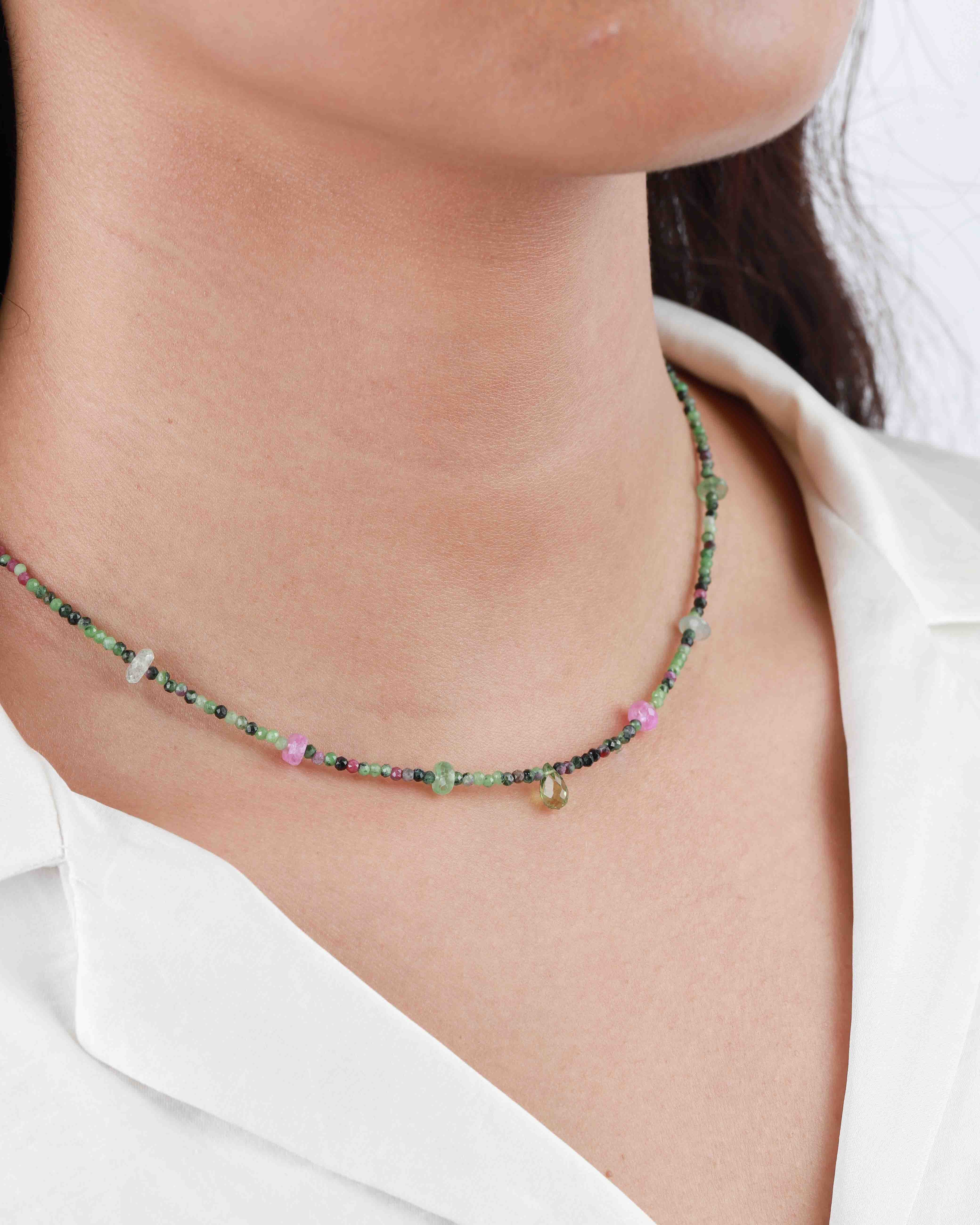 Gem Jar-Green Briolette Mixed Stone Necklace | 2mm-Necklaces-14k Gold Filled, Ruby Zoisite-Blue Ruby Jewellery-Vancouver Canada