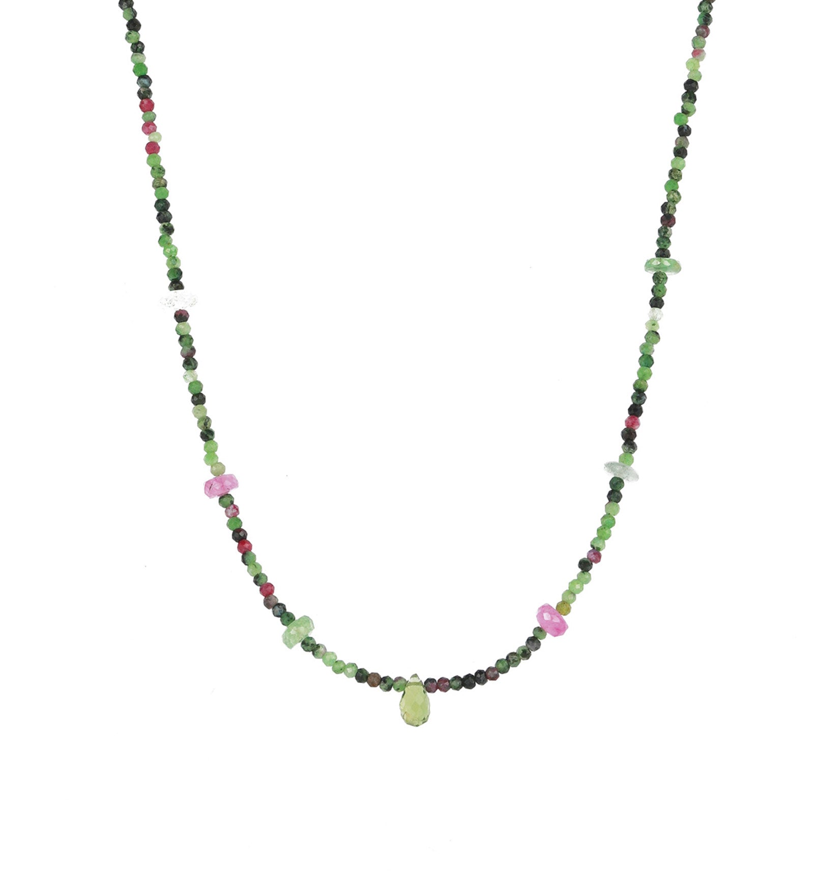 Gem Jar-Green Briolette Mixed Stone Necklace | 2mm-Necklaces-14k Gold Filled, Ruby, Kyanite, Fluorite, Apatite-Blue Ruby Jewellery-Vancouver Canada
