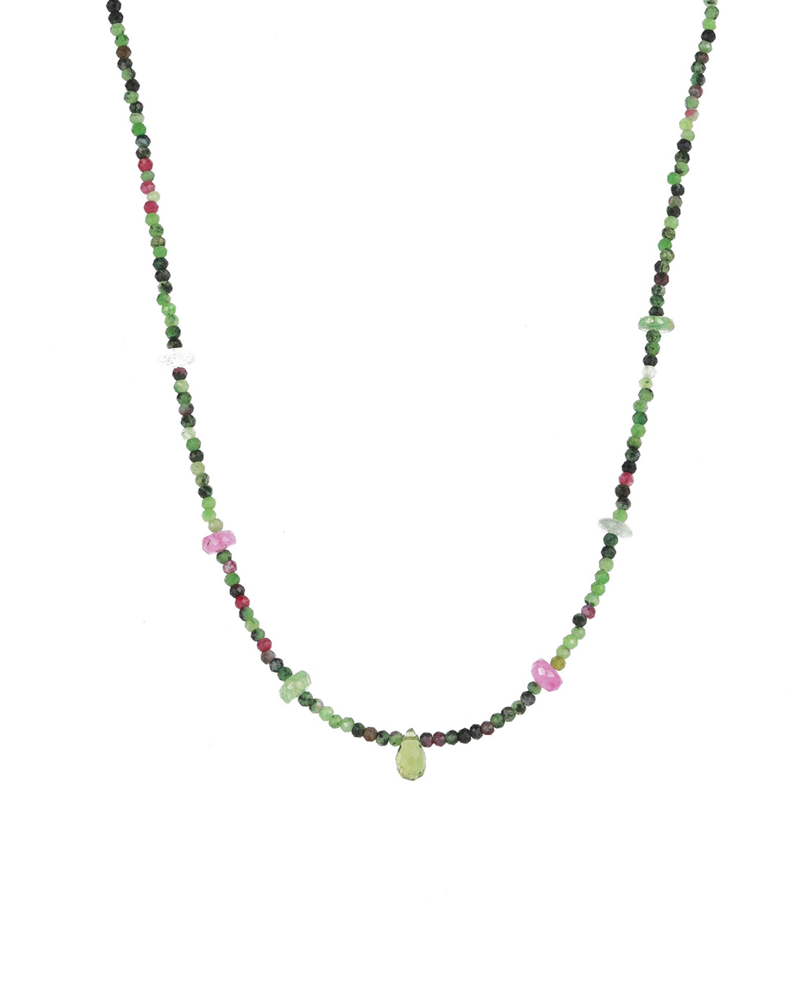 Gem Jar-Green Briolette Mixed Stone Necklace | 2mm-Necklaces-14k Gold Filled, Ruby, Kyanite, Fluorite, Apatite-Blue Ruby Jewellery-Vancouver Canada