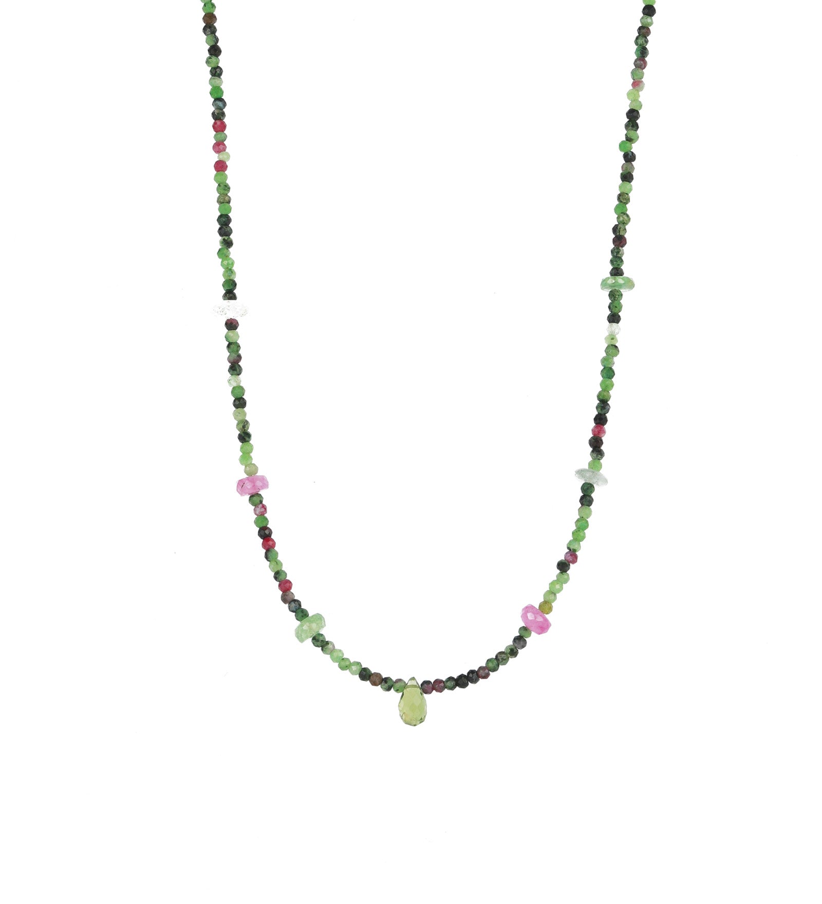 Gem Jar-Green Briolette Mixed Stone Necklace | 2mm-Necklaces-14k Gold Filled, Ruby Zoisite-Blue Ruby Jewellery-Vancouver Canada