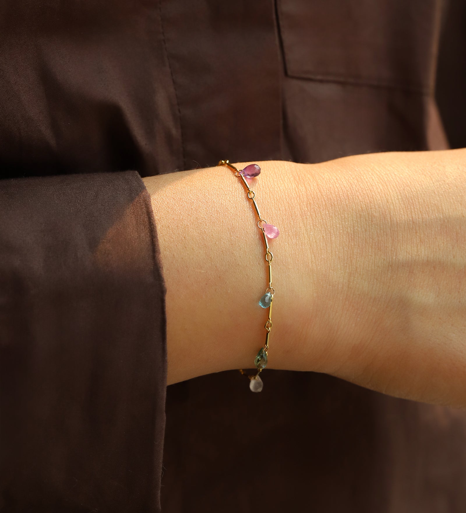Gem Jar-7 Teardrop Stone Bar Bracelet-Bracelets-Blue Ruby Jewellery-Vancouver Canada