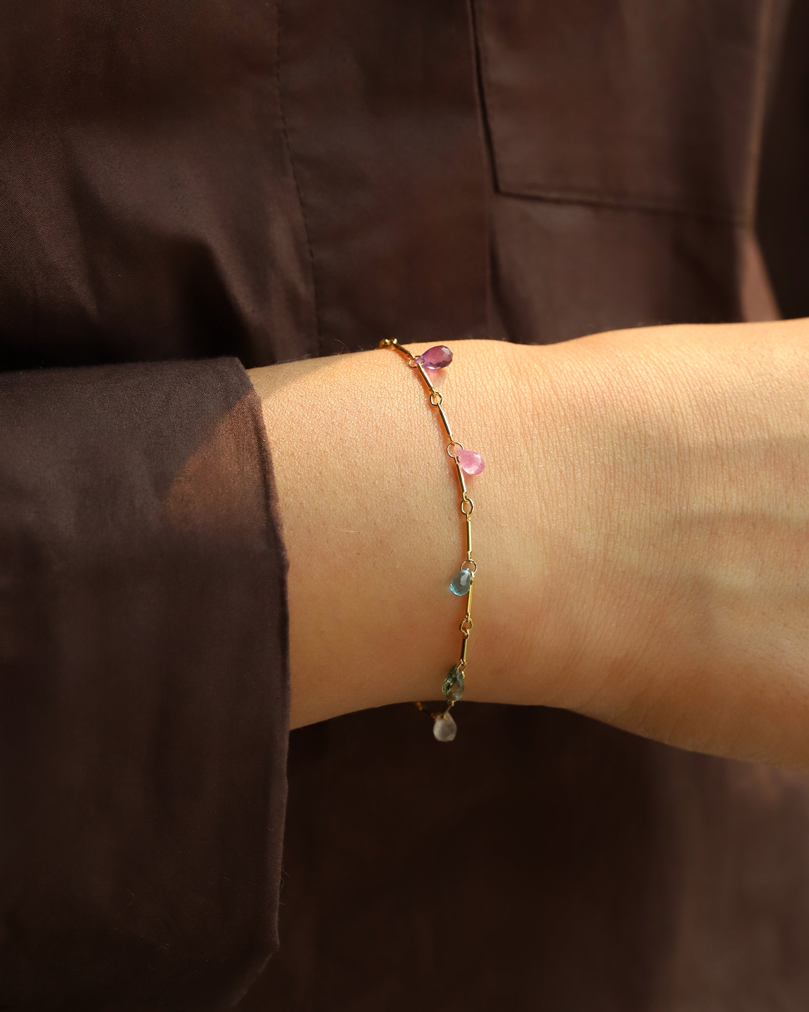 Gem Jar-7 Teardrop Stone Bar Bracelet-Bracelets-Blue Ruby Jewellery-Vancouver Canada