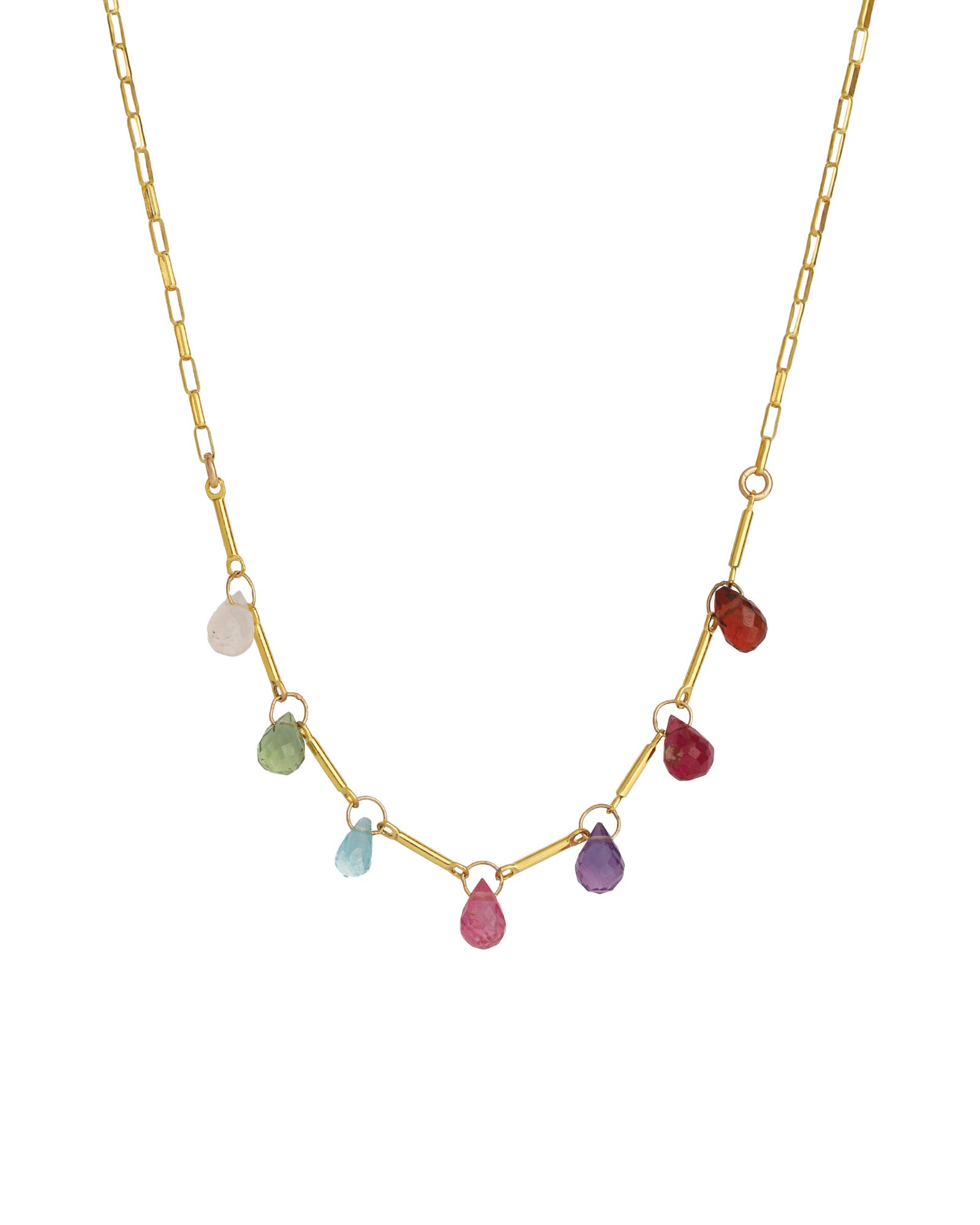 Gem Jar-Mixed Teardrop Stone Chain Necklace-Necklaces-14k Gold Filled, Multi-Blue Ruby Jewellery-Vancouver Canada