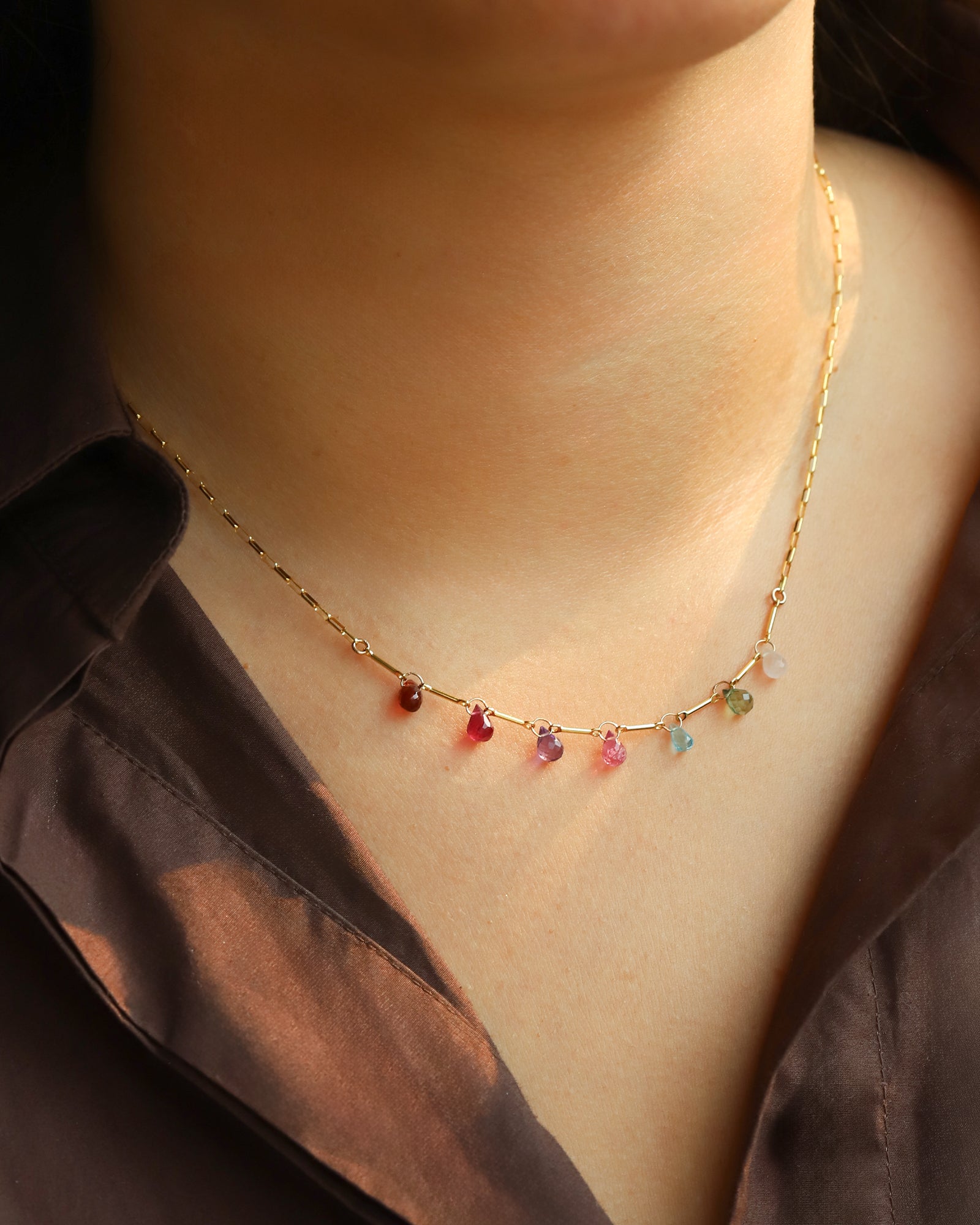 Gem Jar-Mixed Teardrop Stone Chain Necklace-Necklaces-Blue Ruby Jewellery-Vancouver Canada