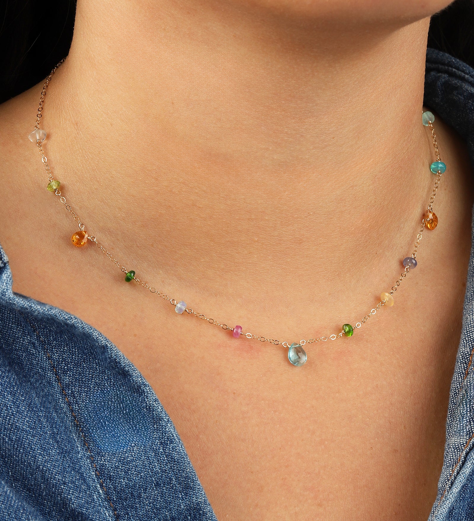 Gem Jar-Mixed Teardrop Stone Satellite Necklace-Necklaces-Blue Ruby Jewellery-Vancouver Canada