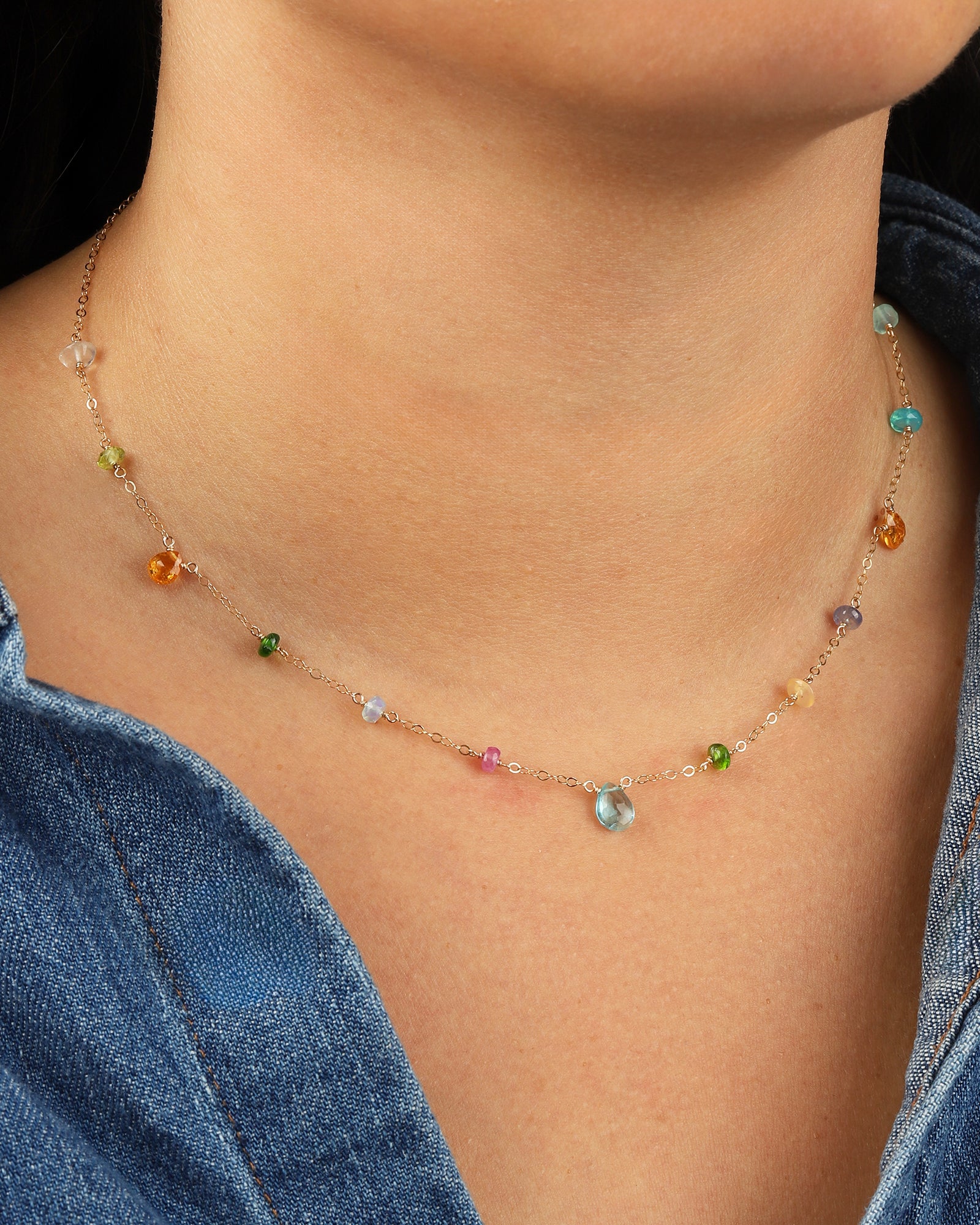 Gem Jar-Mixed Teardrop Stone Satellite Necklace-Necklaces-Blue Ruby Jewellery-Vancouver Canada