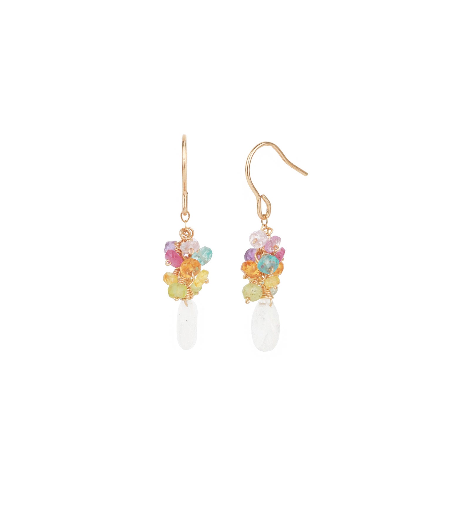 Gem Jar-Stone Drop Cluster Hooks-Earrings-14k Gold Filled, Rainbow Moonstone, Sapphire Mix-Blue Ruby Jewellery-Vancouver Canada