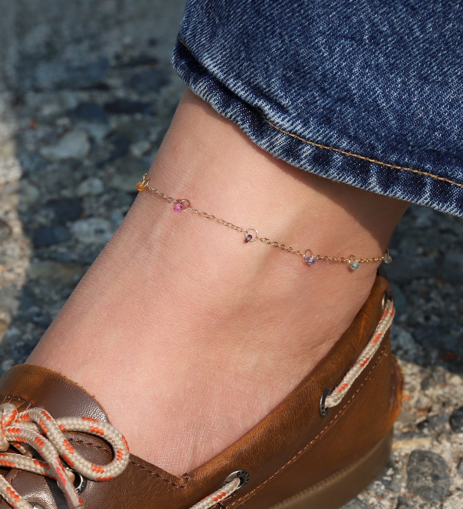 Gem Jar-Floating Stone Station Anklet-Anklets-Blue Ruby Jewellery-Vancouver Canada