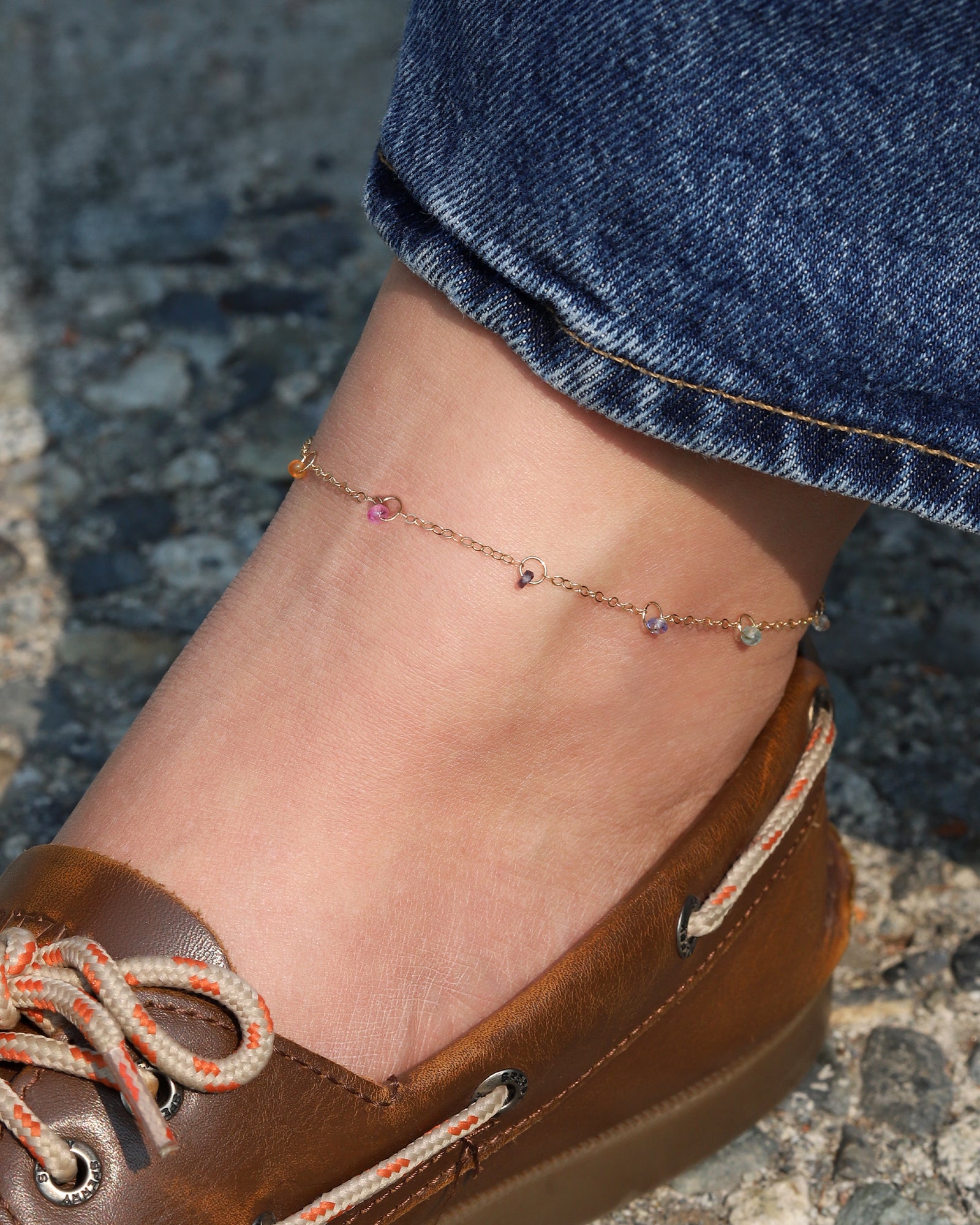 Gem Jar-Floating Stone Station Anklet-Anklets-Blue Ruby Jewellery-Vancouver Canada