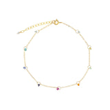 Gem Jar-Floating Stone Station Anklet-Anklets-14k Gold Filled, Multi Rainbow Stones-Blue Ruby Jewellery-Vancouver Canada