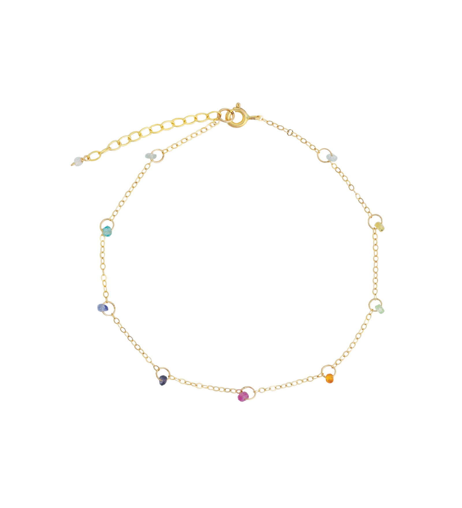 Gem Jar-Floating Stone Station Anklet-Anklets-14k Gold Filled, Multi Rainbow Stones-Blue Ruby Jewellery-Vancouver Canada