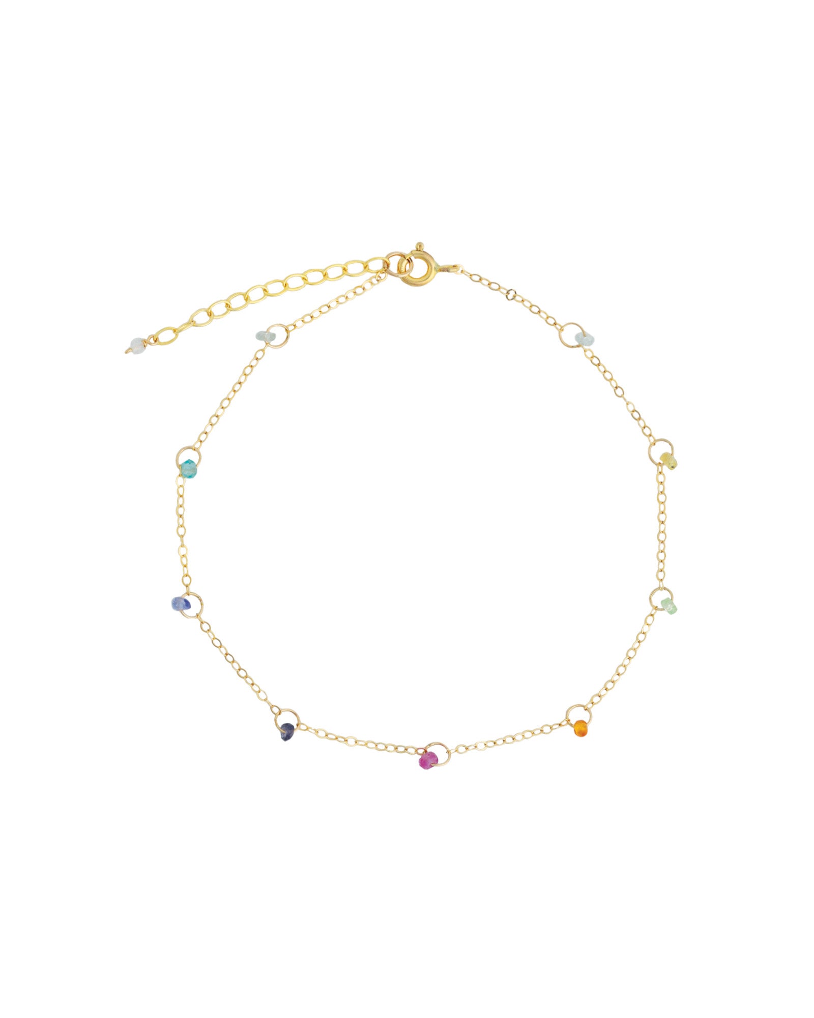 Gem Jar-Floating Stone Station Anklet-Anklets-14k Gold Filled, Multi Rainbow Stones-Blue Ruby Jewellery-Vancouver Canada