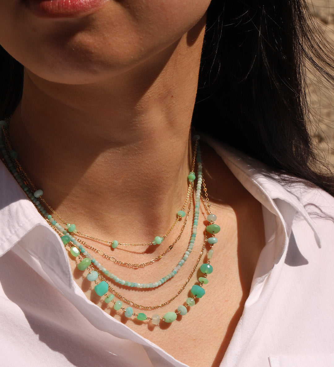 Gem Jar-Mixed Station Stone Necklace-Necklaces-14k Gold Filled, Green Opal-Blue Ruby Jewellery-Vancouver Canada