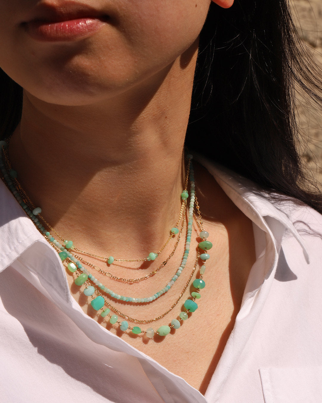 Gem Jar-Mixed Station Stone Necklace-Necklaces-14k Gold Filled, Green Opal-Blue Ruby Jewellery-Vancouver Canada