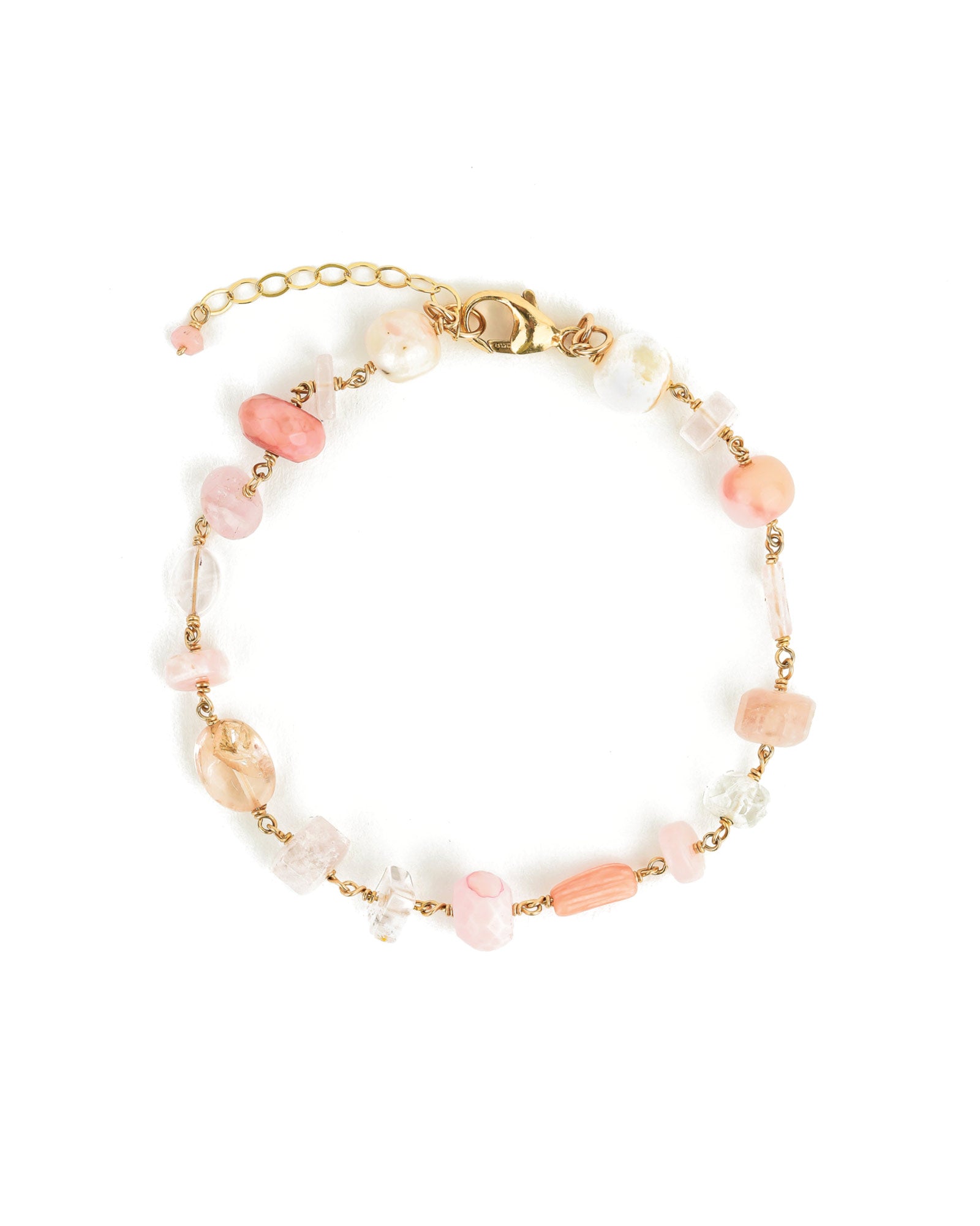 Gem Jar-Mixed Shape Station Bracelet-Bracelets-14k Gold Filled, Pink Opal-Blue Ruby Jewellery-Vancouver Canada