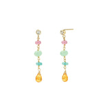 Four Mixed Stone Drop Studs 14k Gold Filled, Mandarin Garnet