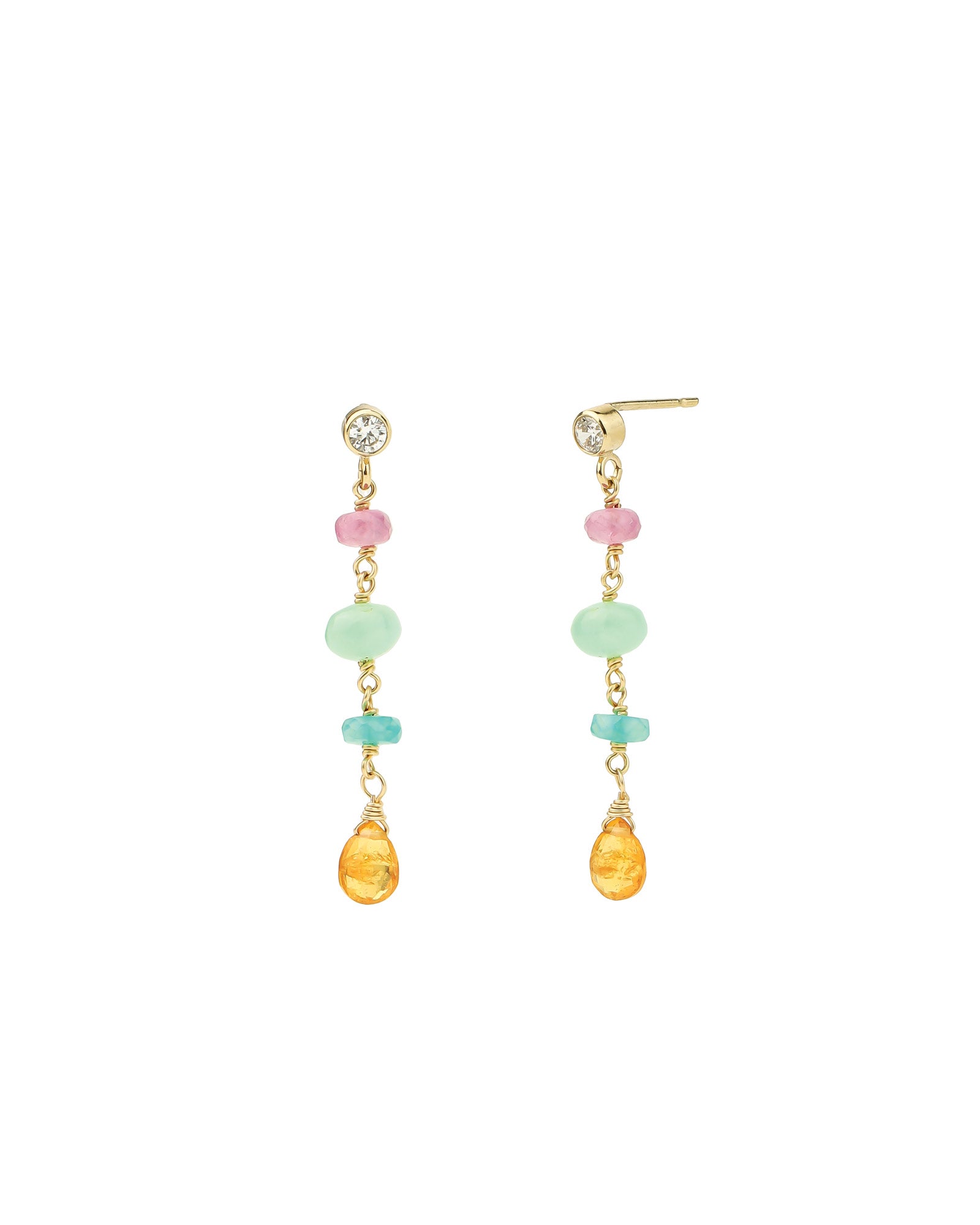 Four Mixed Stone Drop Studs 14k Gold Filled, Mandarin Garnet