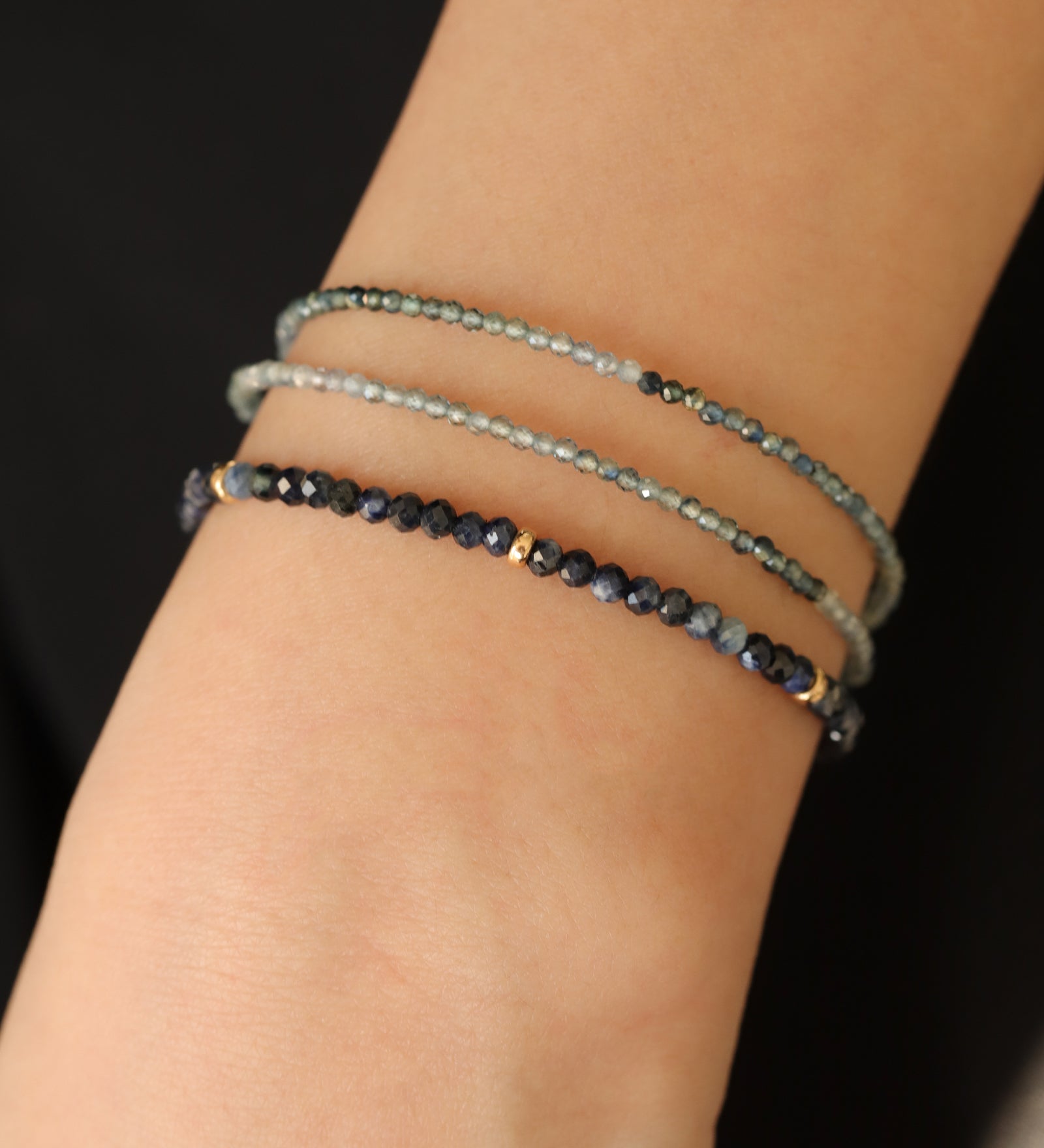 Gem Jar-Blue Sapphire Four Rondelle Bracelet | 3mm-Bracelets-Blue Ruby Jewellery-Vancouver Canada