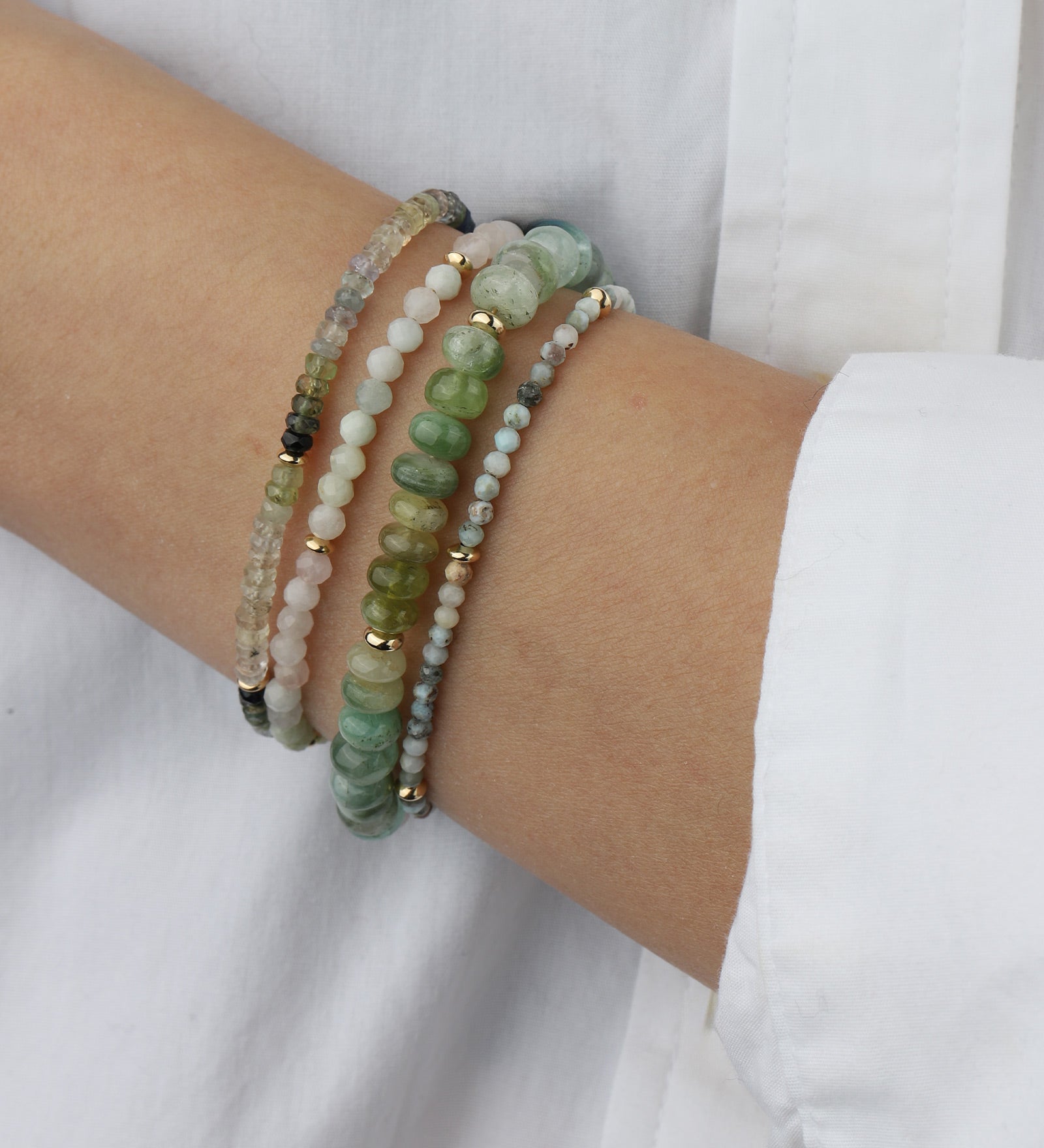 Mixed Stone Saucer Bracelet | 4mm 14k Gold Filled, Aquamarine