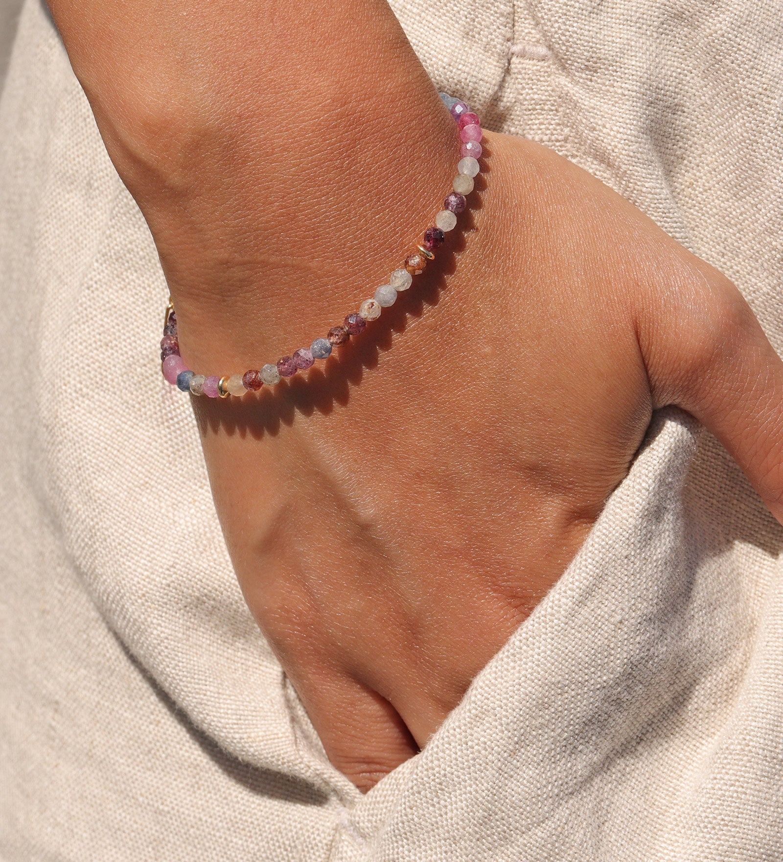 Gem Jar-Stone Three Saucer Bracelet | 3.5mm-Bracelets-14k Gold Filled, Ruby-Blue Ruby Jewellery-Vancouver Canada