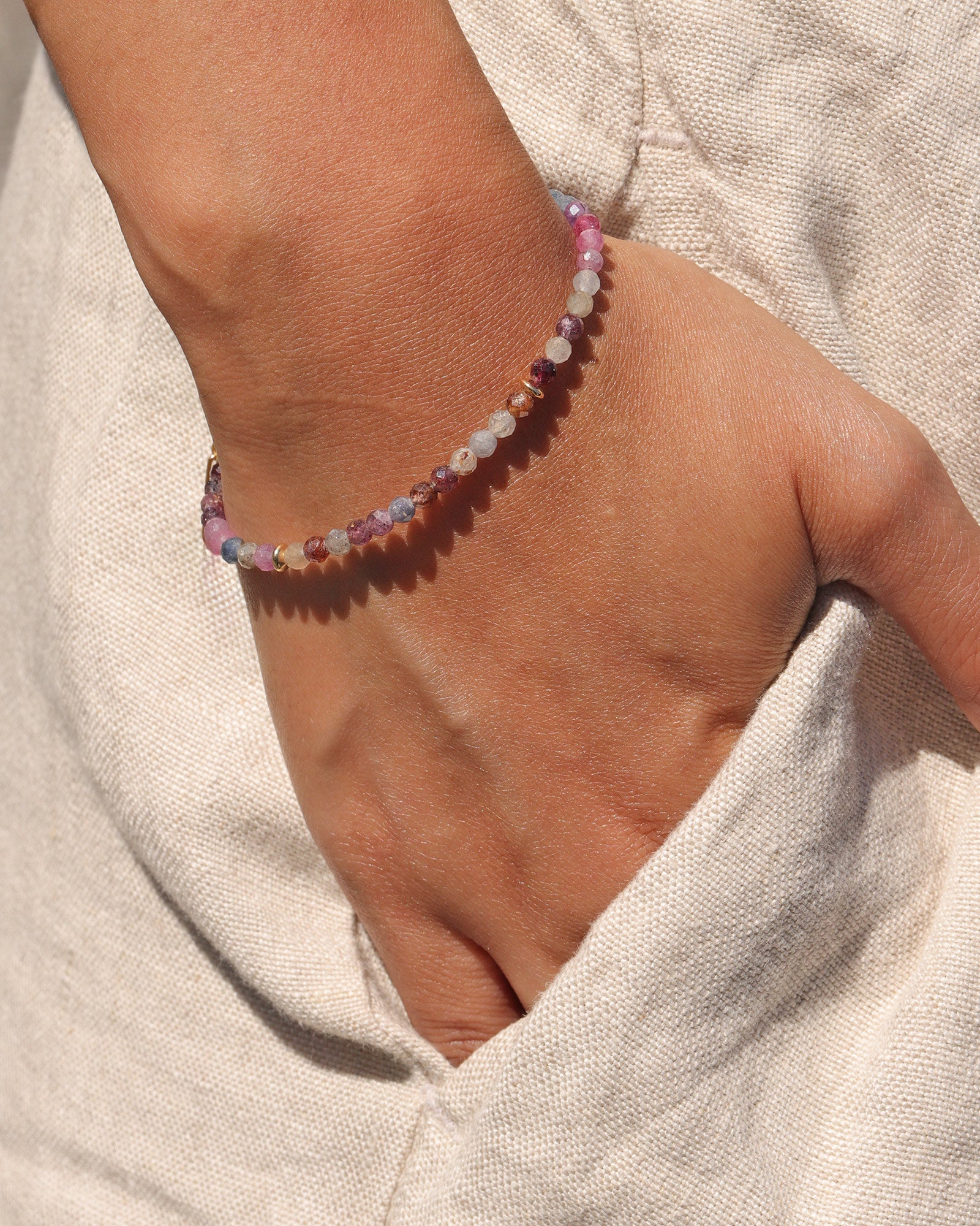 Gem Jar-Stone Three Saucer Bracelet | 3.5mm-Bracelets-14k Gold Filled, Ruby-Blue Ruby Jewellery-Vancouver Canada