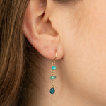 Gem Jar-Three Mixed Stone Teardrop Hooks-Earrings-14k Gold Filled, Apatite, Turquoise-Blue Ruby Jewellery-Vancouver Canada
