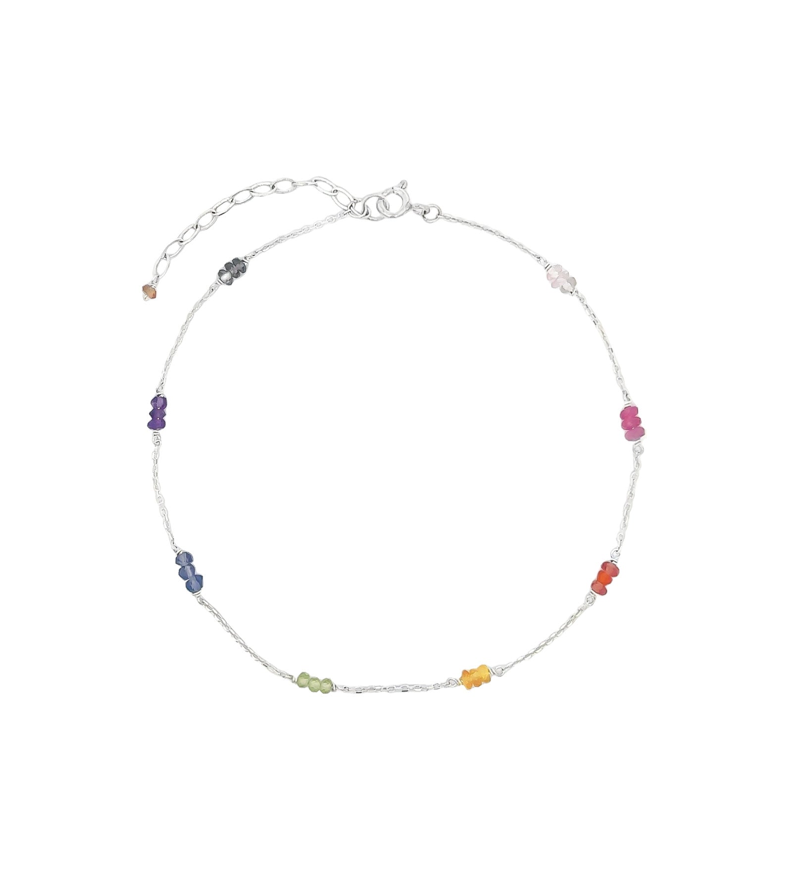 Trio Station Stone Anklet Sterling Silver, Multi