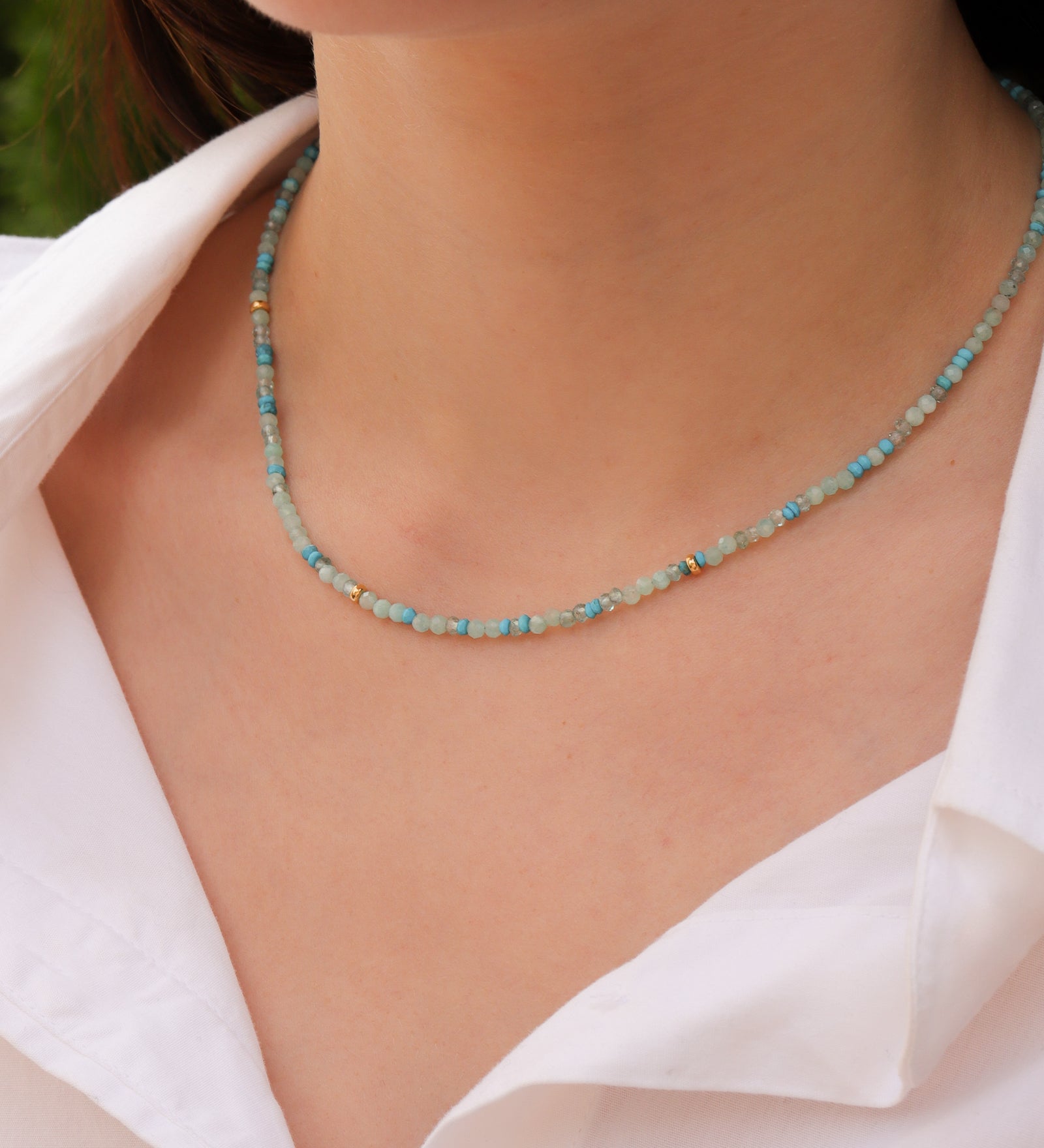 Blue Stone Mix Necklace | 3mm 14k Gold Filled, Amazonite
