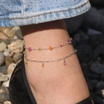 Gem Jar-7 Teardrop Stone Bar Anklet-Anklets-Sterling Silver, Multi-Blue Ruby Jewellery-Vancouver Canada