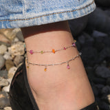 Gem Jar-7 Teardrop Stone Bar Anklet-Anklets-Sterling Silver, Multi-Blue Ruby Jewellery-Vancouver Canada