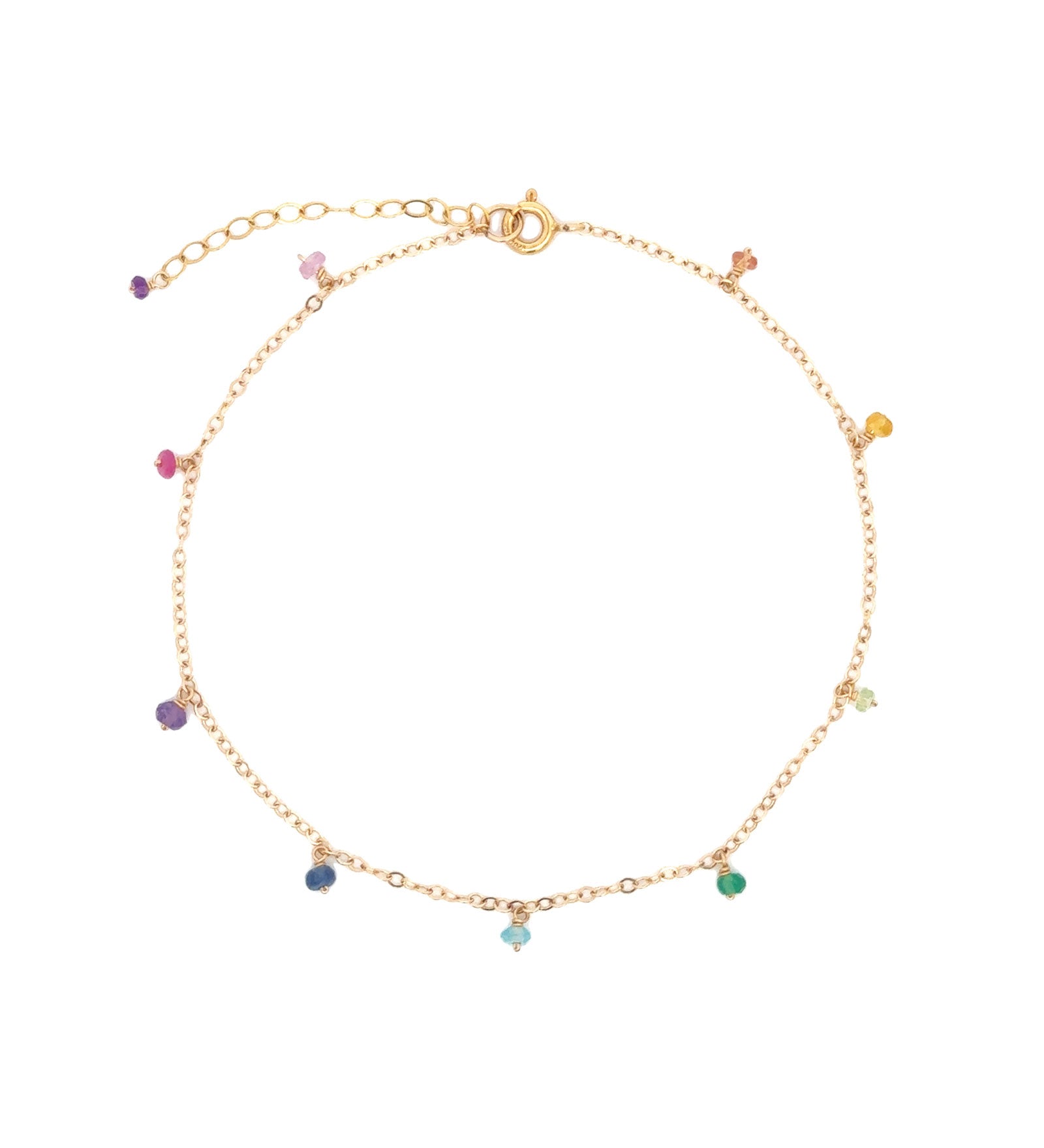 Shaker Mixed Stone Anklet 14k Gold Filled, Multi