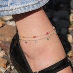 Gem Jar-Shaker Mixed Stone Anklet-Anklets-Sterling Silver, Multi-Blue Ruby Jewellery-Vancouver Canada