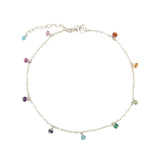 Shaker Mixed Stone Anklet Sterling Silver, Multi