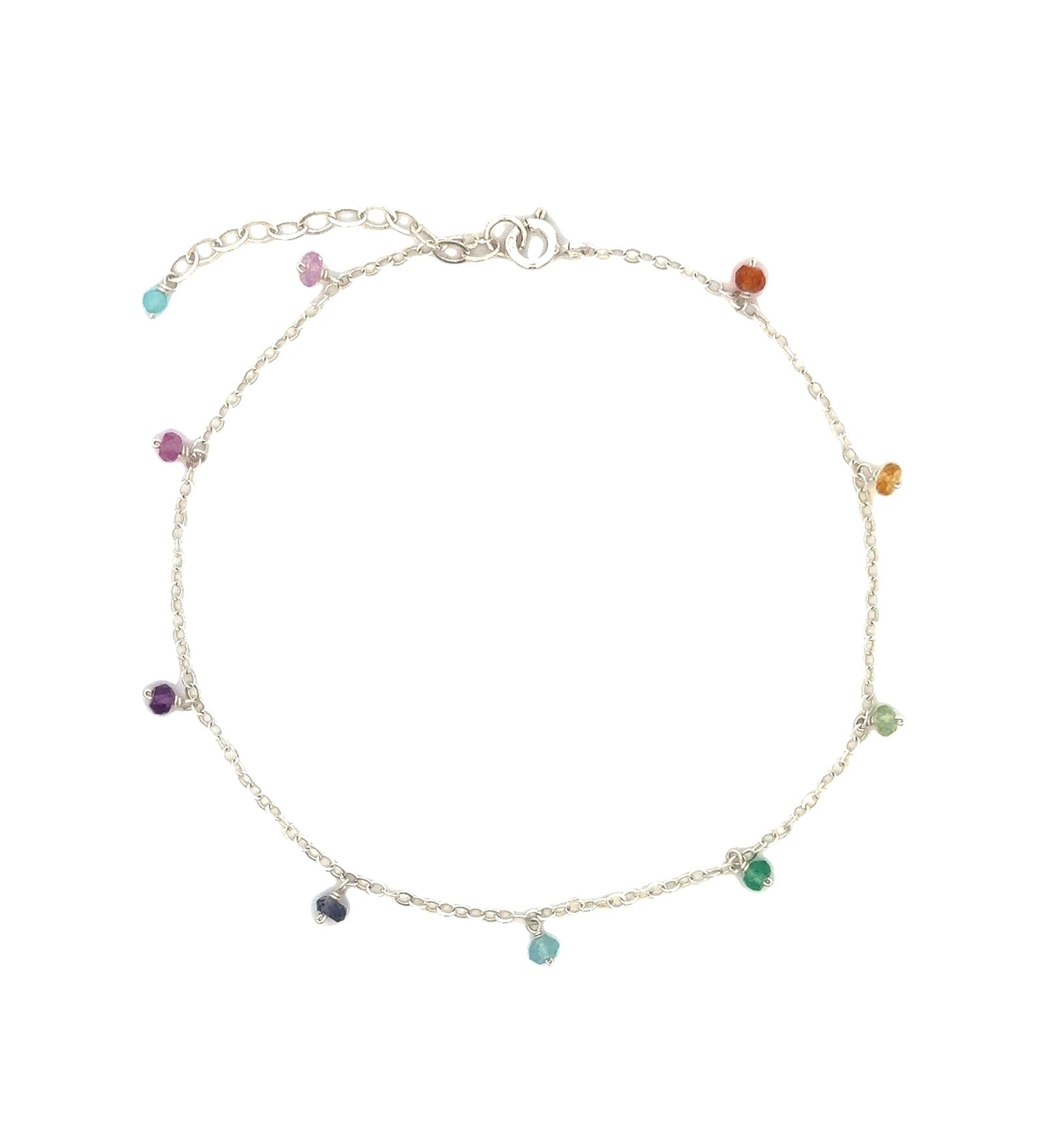 Shaker Mixed Stone Anklet Sterling Silver, Multi