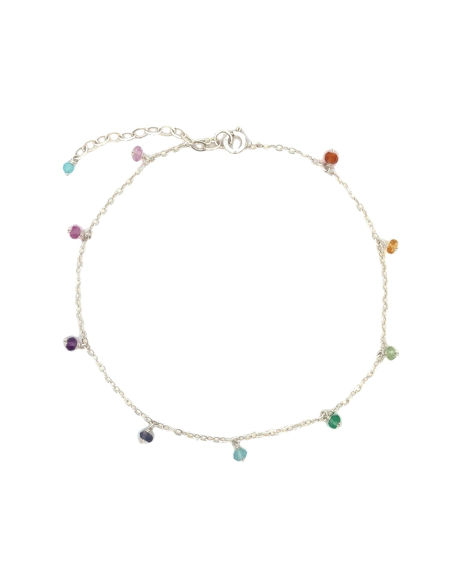 Shaker Mixed Stone Anklet Sterling Silver, Multi