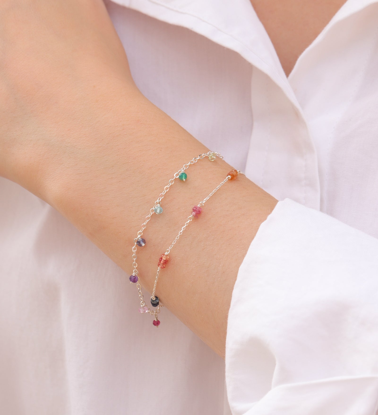 Trio Station Stone Bracelet Sterling Silver, Multi Sapphire