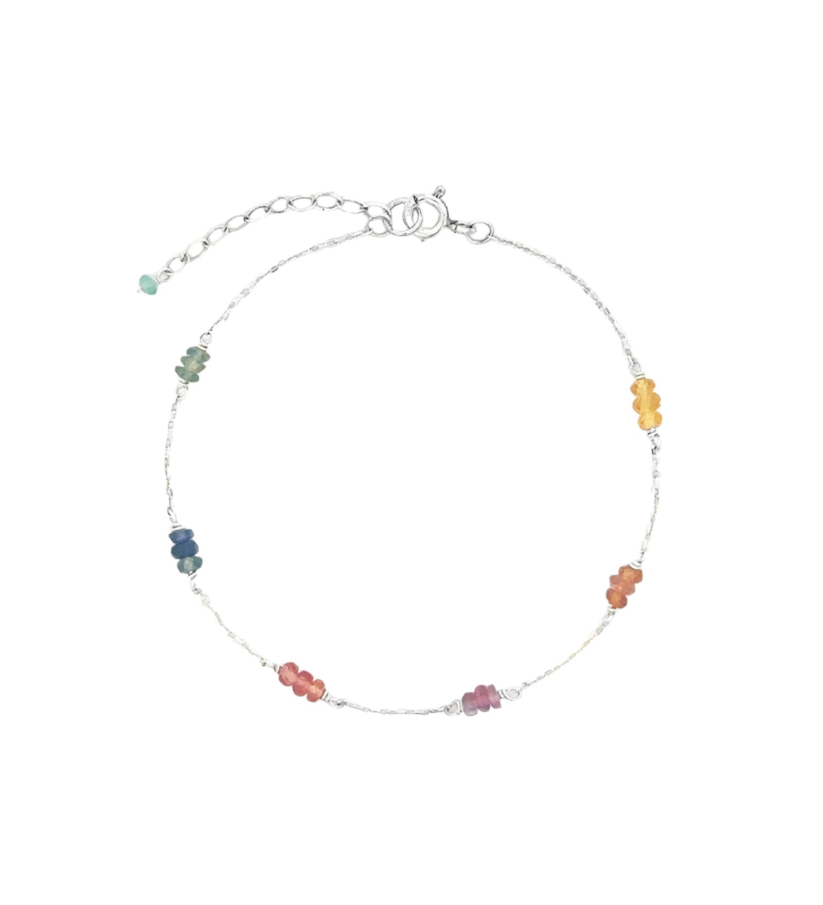 Trio Station Stone Bracelet Sterling Silver, Multi Sapphire