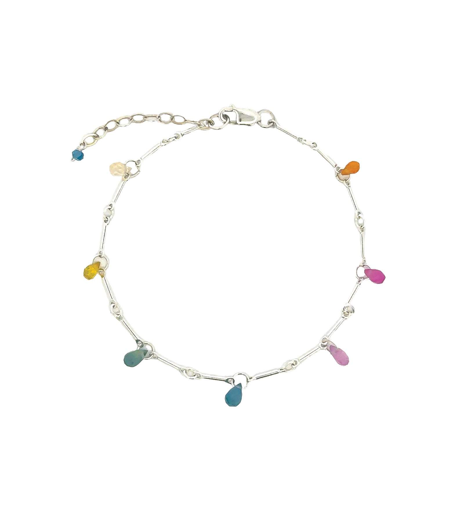7 Teardrop Stone Bar Bracelet Sterling Silver, Multi
