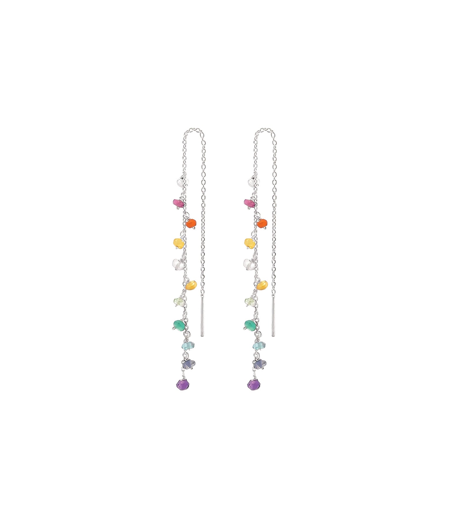 Mixed Stone Drop Chain Threaders Sterling Silver, Multi