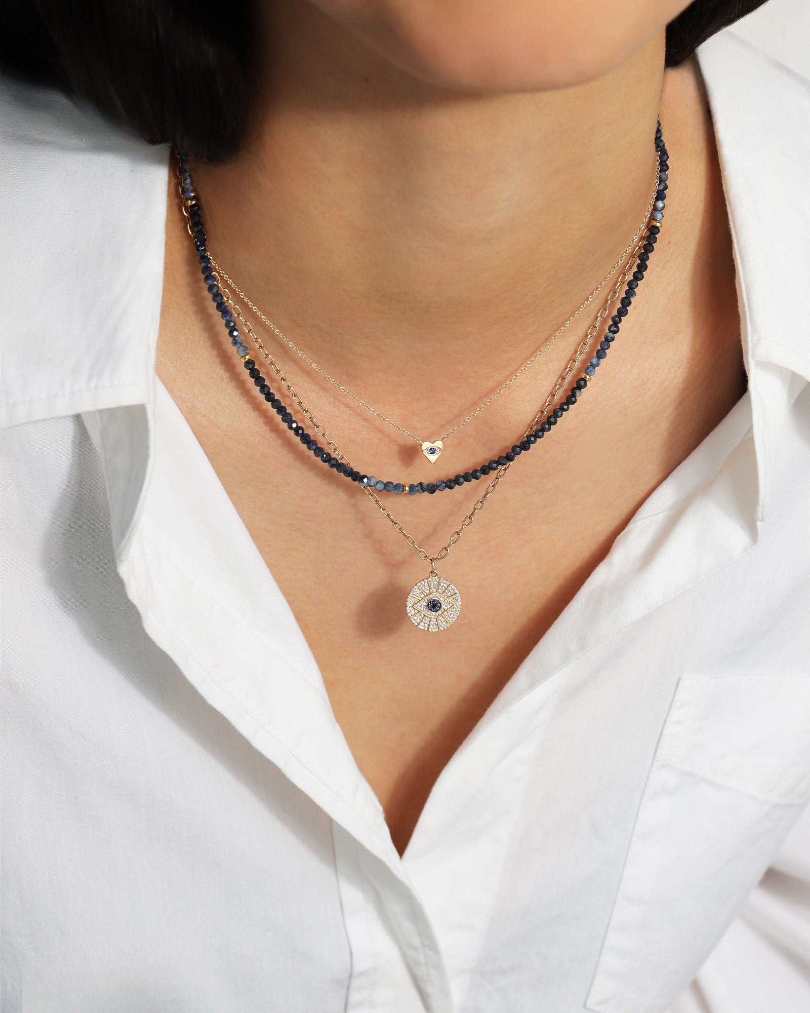 Blue Sapphire Five Rondelle Necklace | 3mm 14k Gold Filled, Blue Sapphire